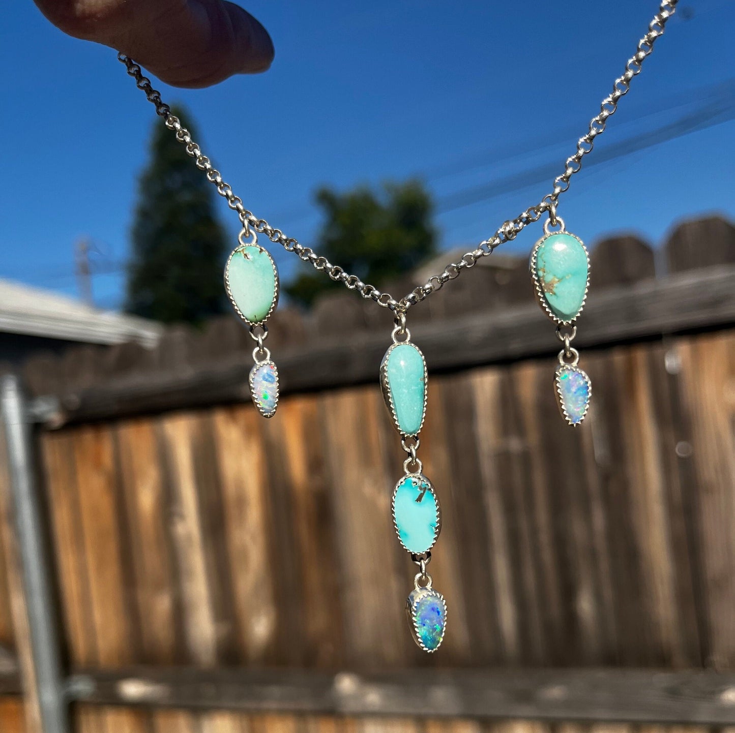 Carico Lake turquoise and coober Pedy Opal Drip necklace