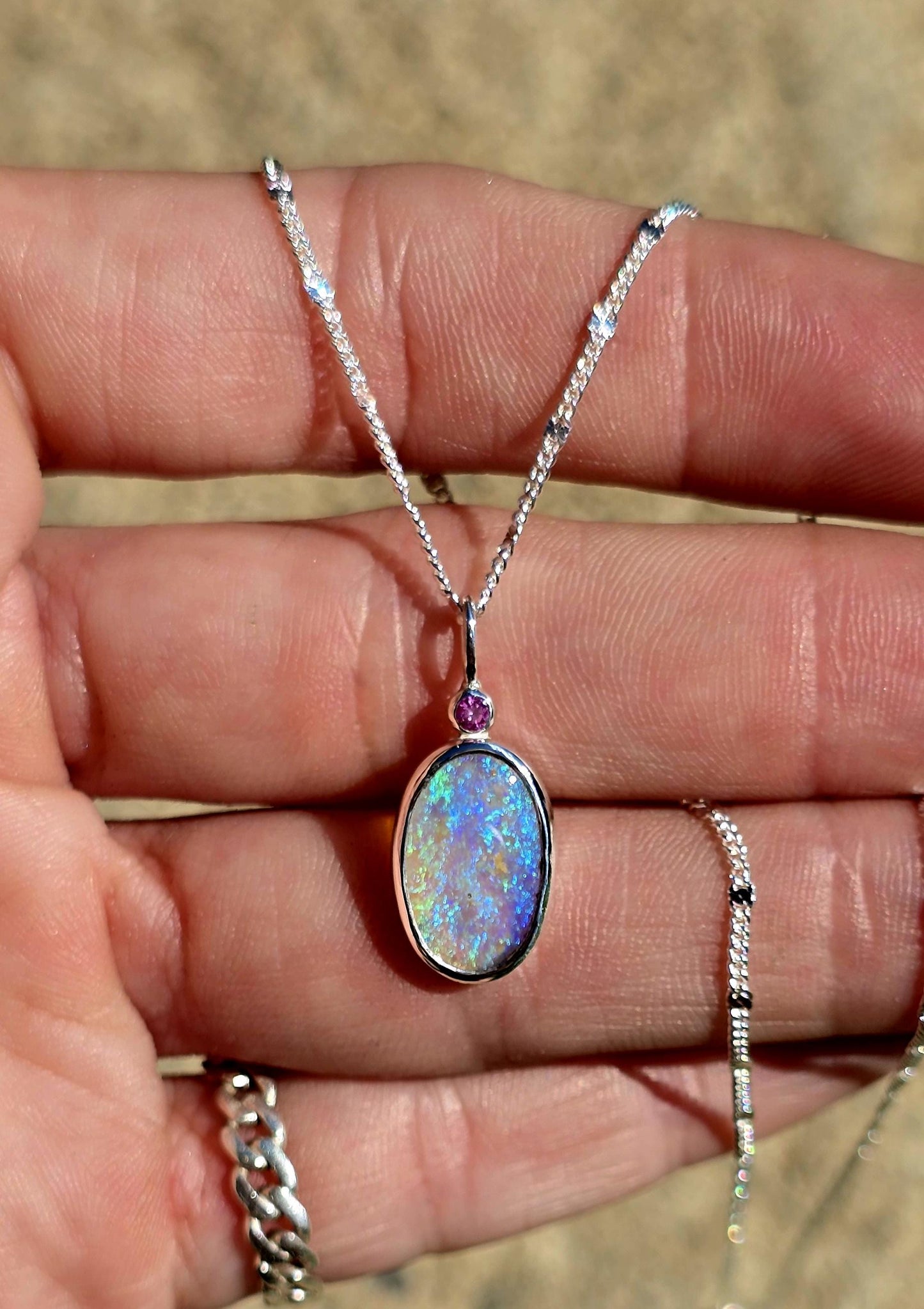 Pipe Opal Pink Sapphire Necklace