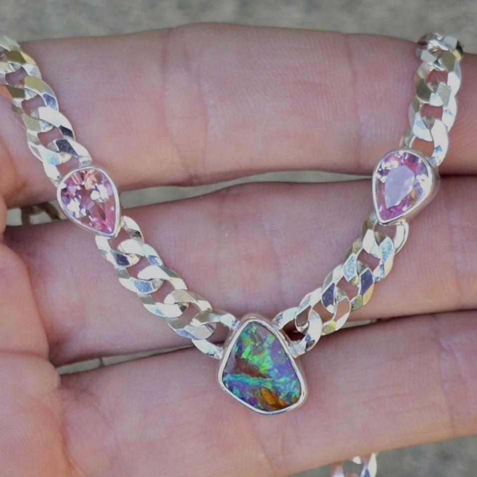 Pink Pipe Opal Morganite Necklace