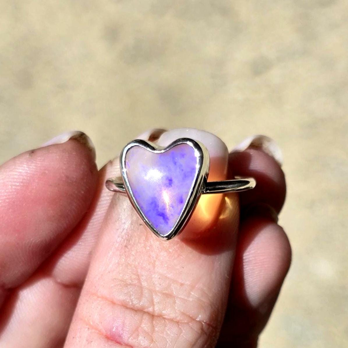 Purple Opal Heart Ring size 6