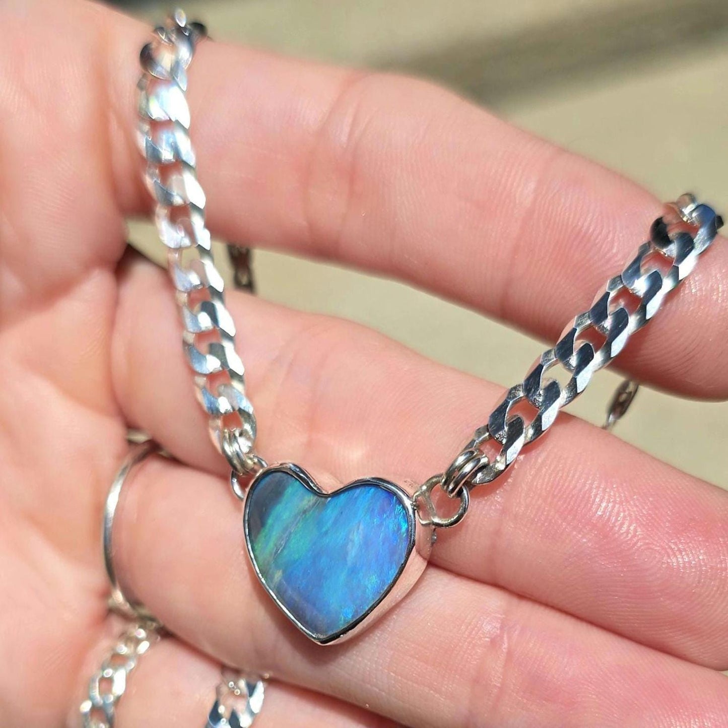 Opal Heart Curb Chain Necklace**flaw