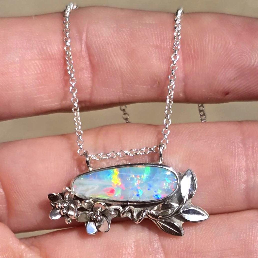 **Flaw Floral Australian Opal Necklace