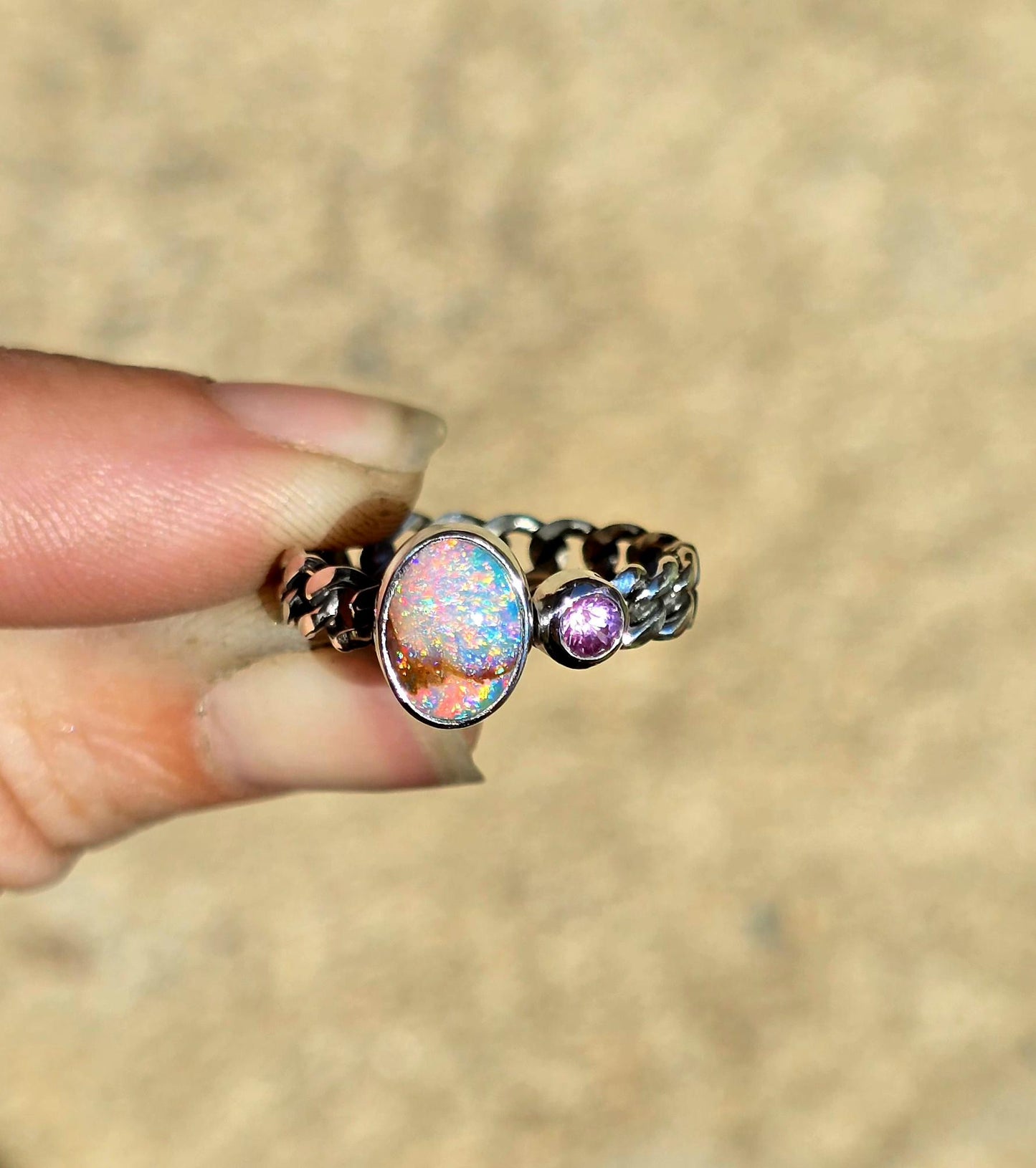 Pipe Opal Pink Sapphire Ring size 7