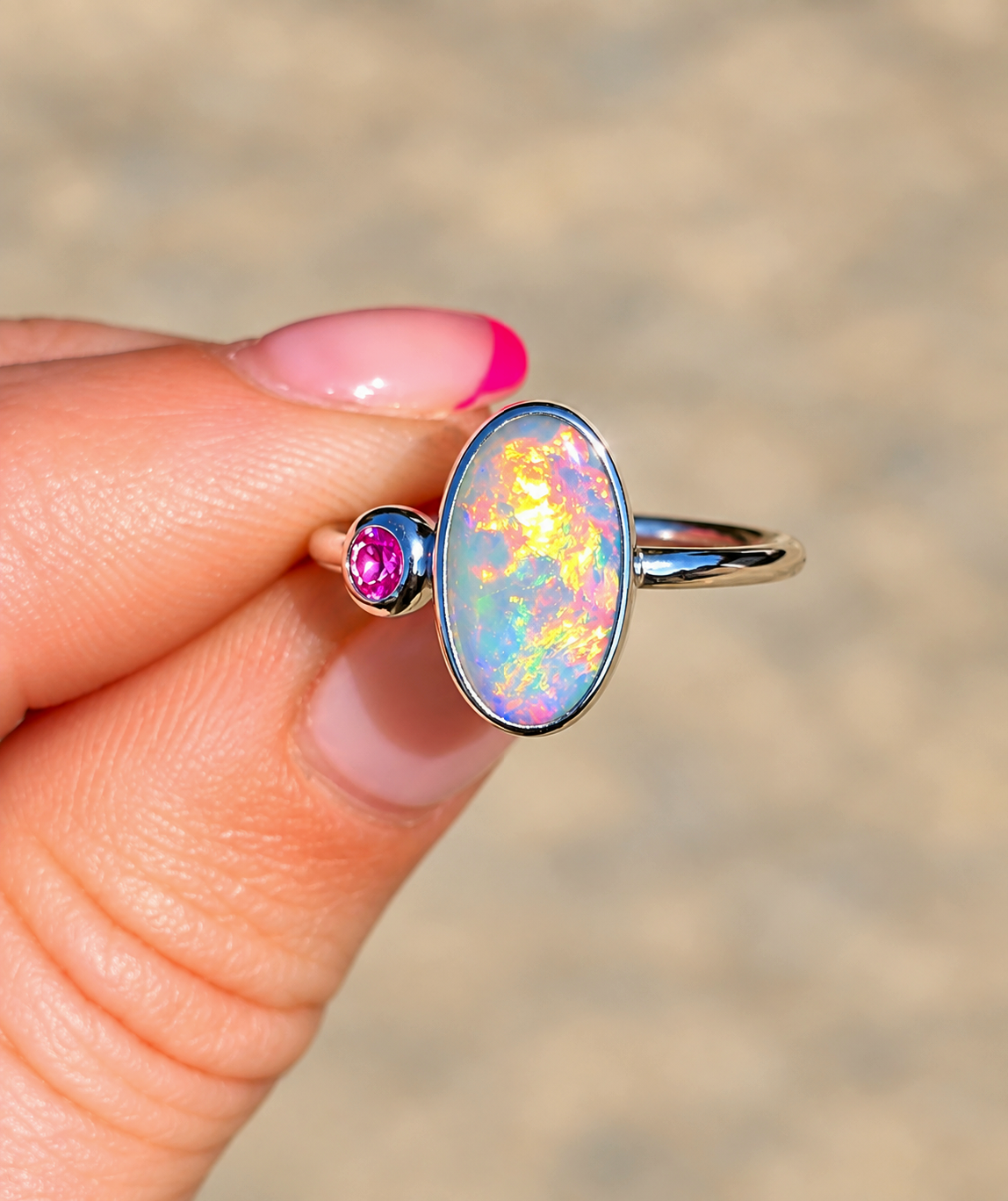 Australian Opal Pink Sapphire Ring Size 8