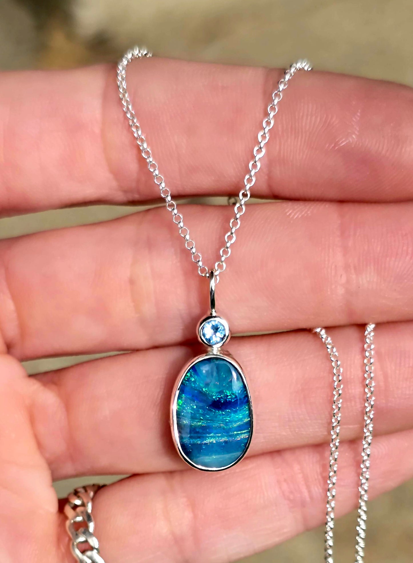Boulder Opal Blue Topaz Necklace