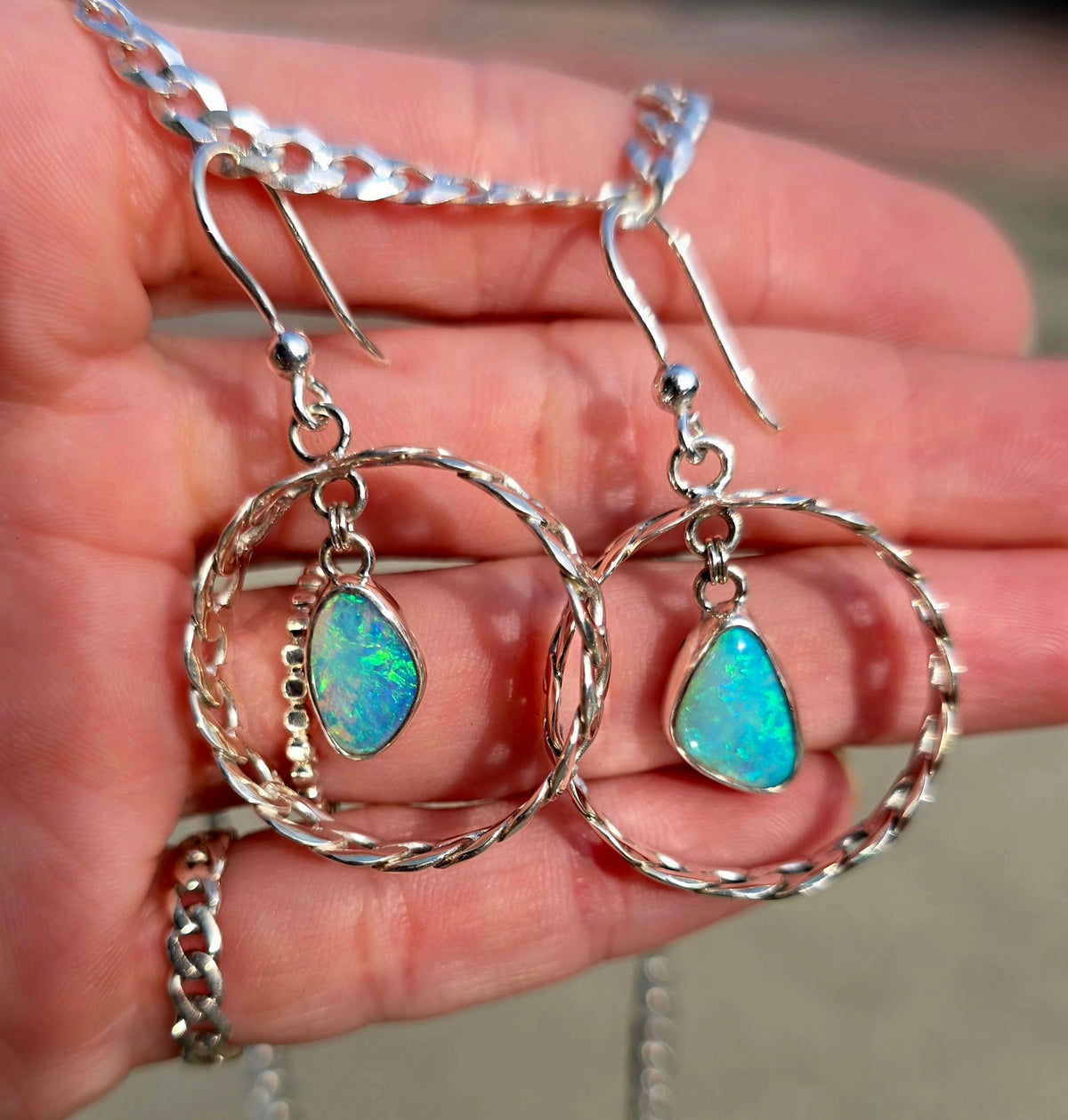 Australian Opal Curb Chain Hoops