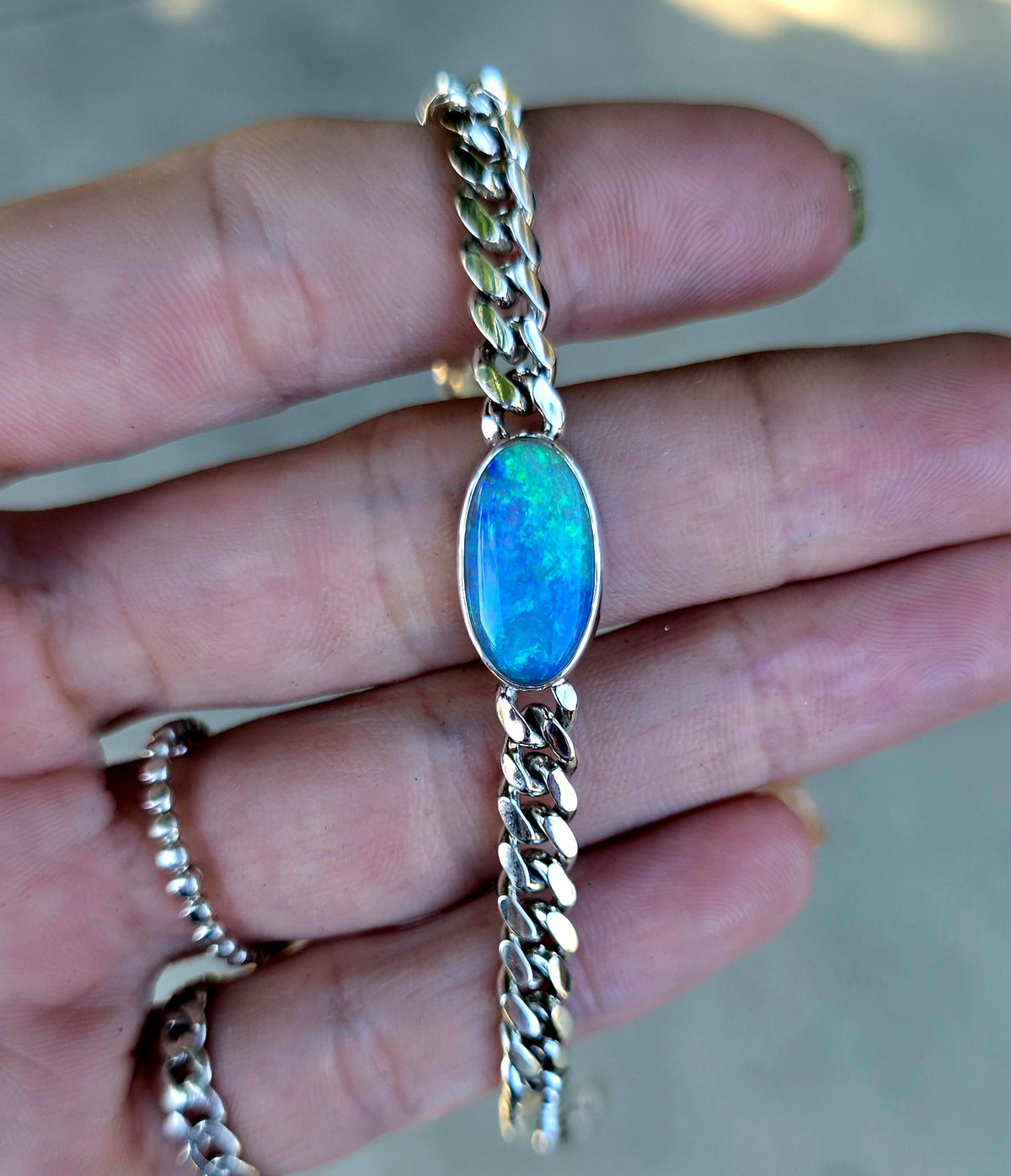 Andamooka Opal Curb Chain Bracelet