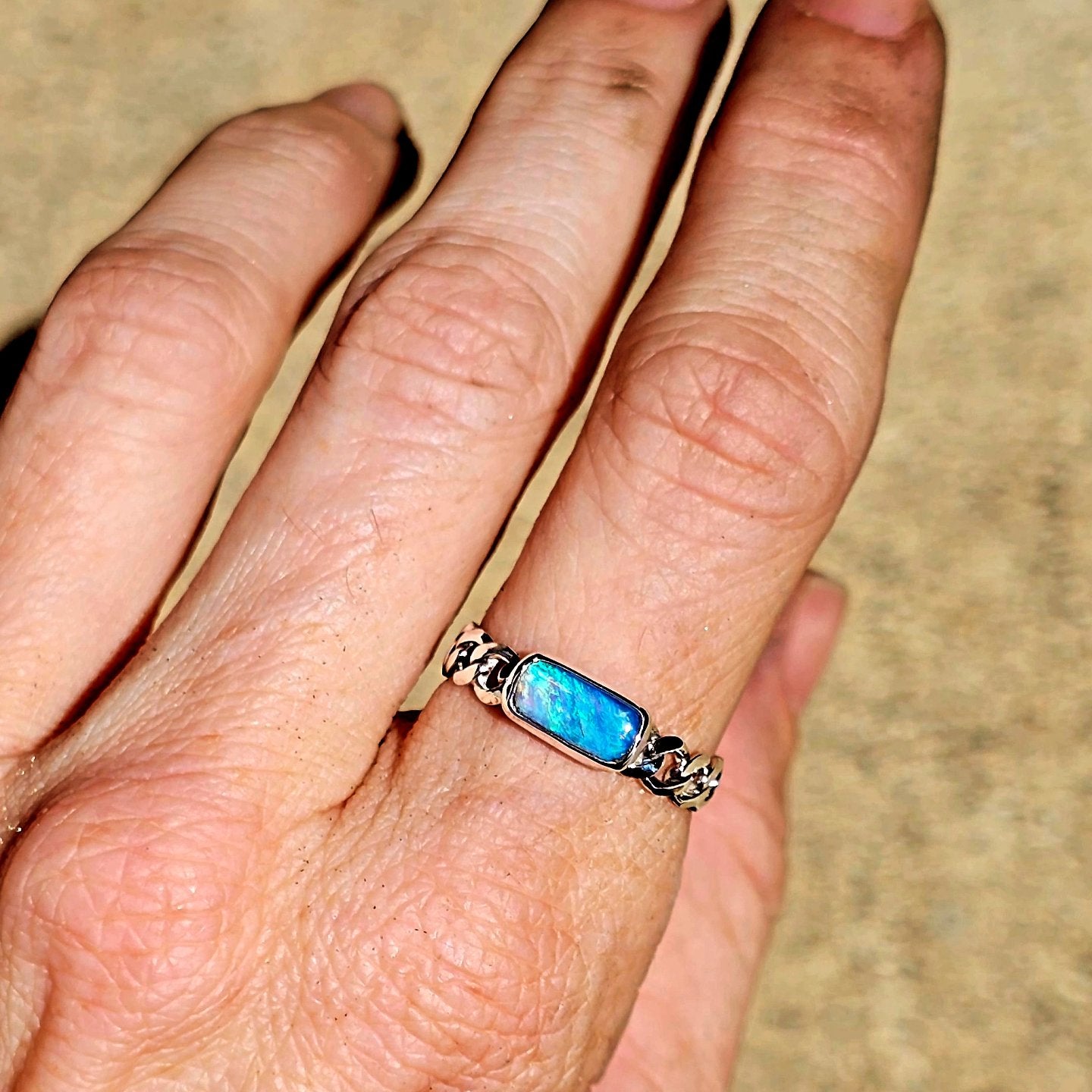 Australian Opal Curb Chain Ring