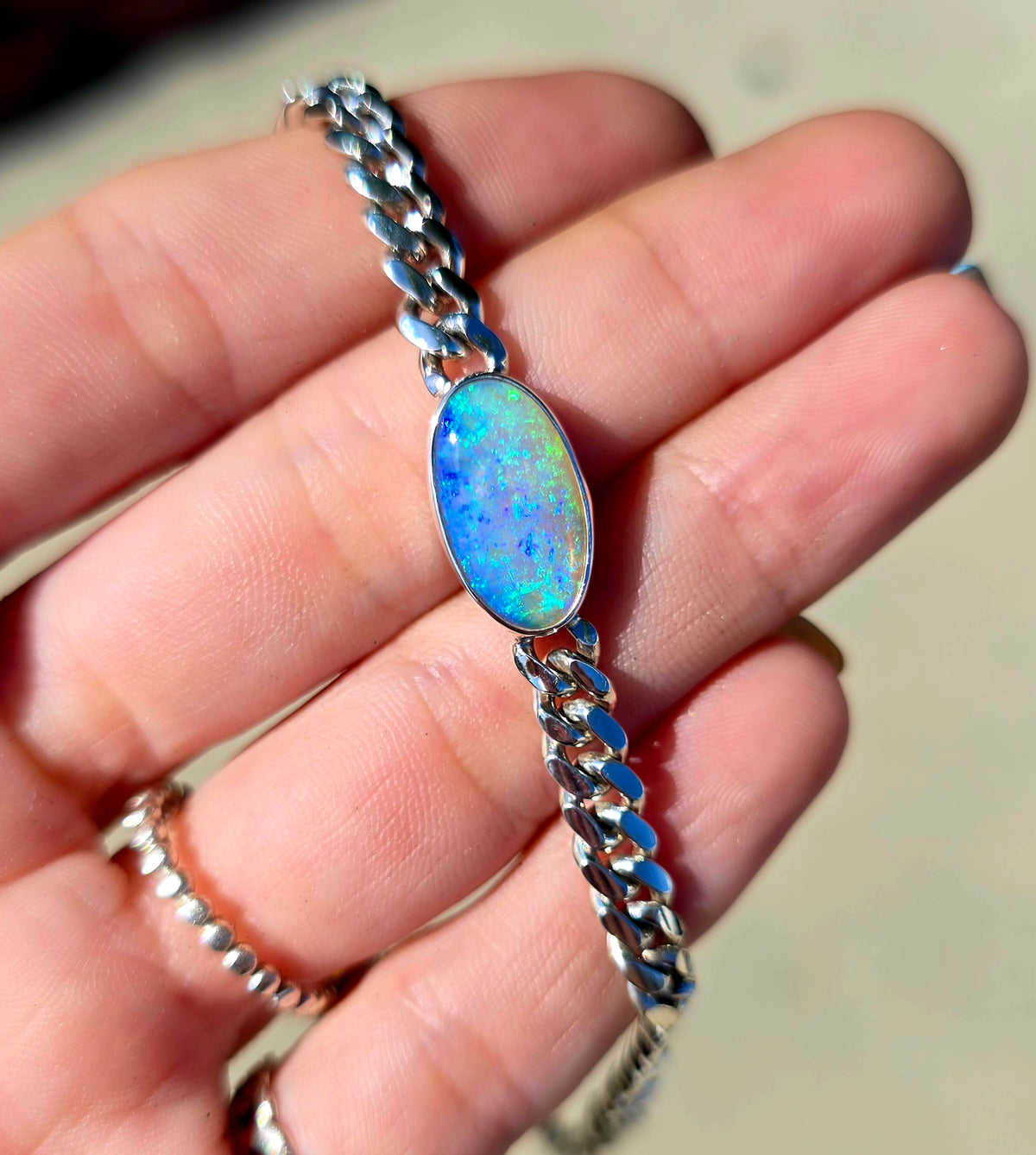 Andamooka Opal Curb Chain Bracelet