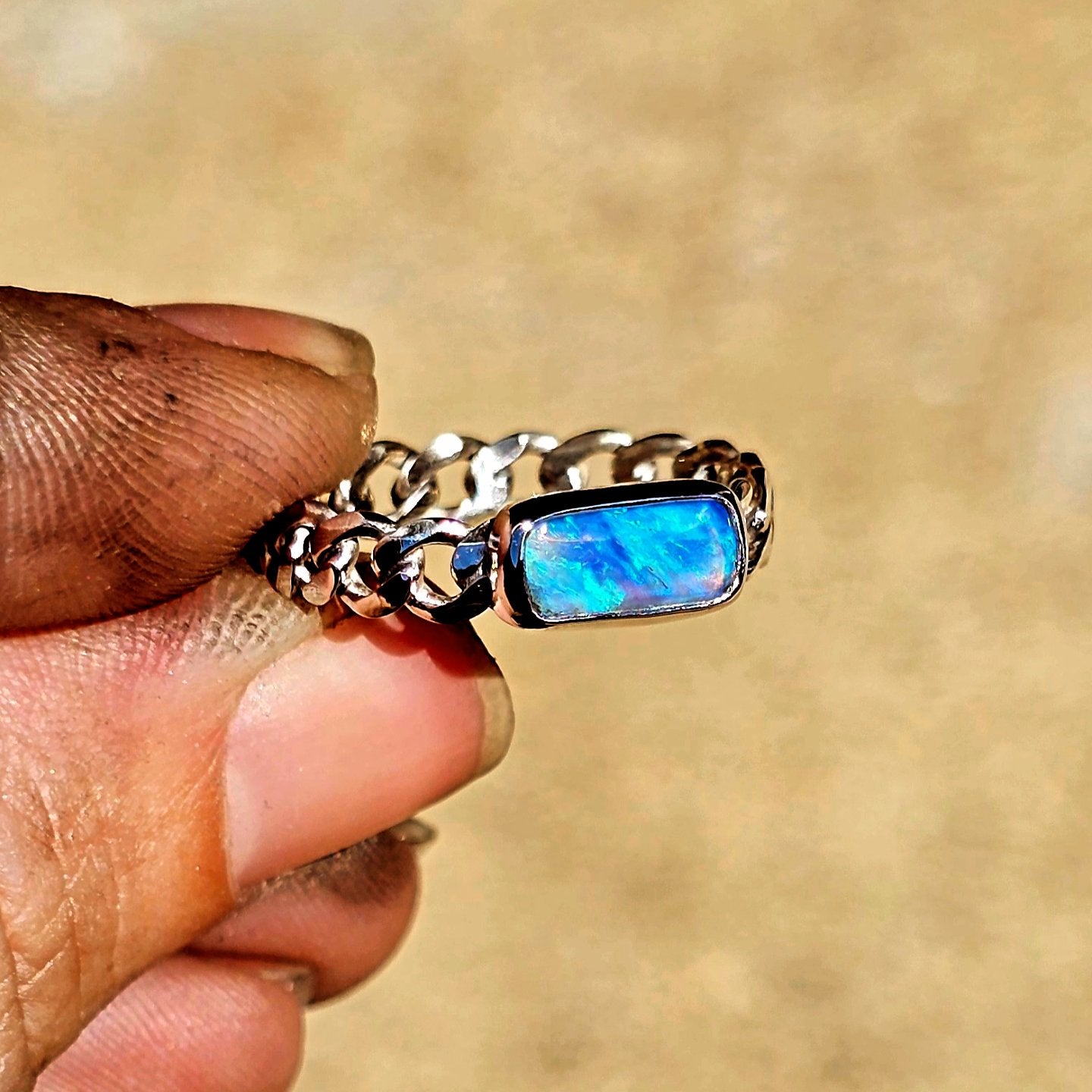 Australian Opal Curb Chain Ring
