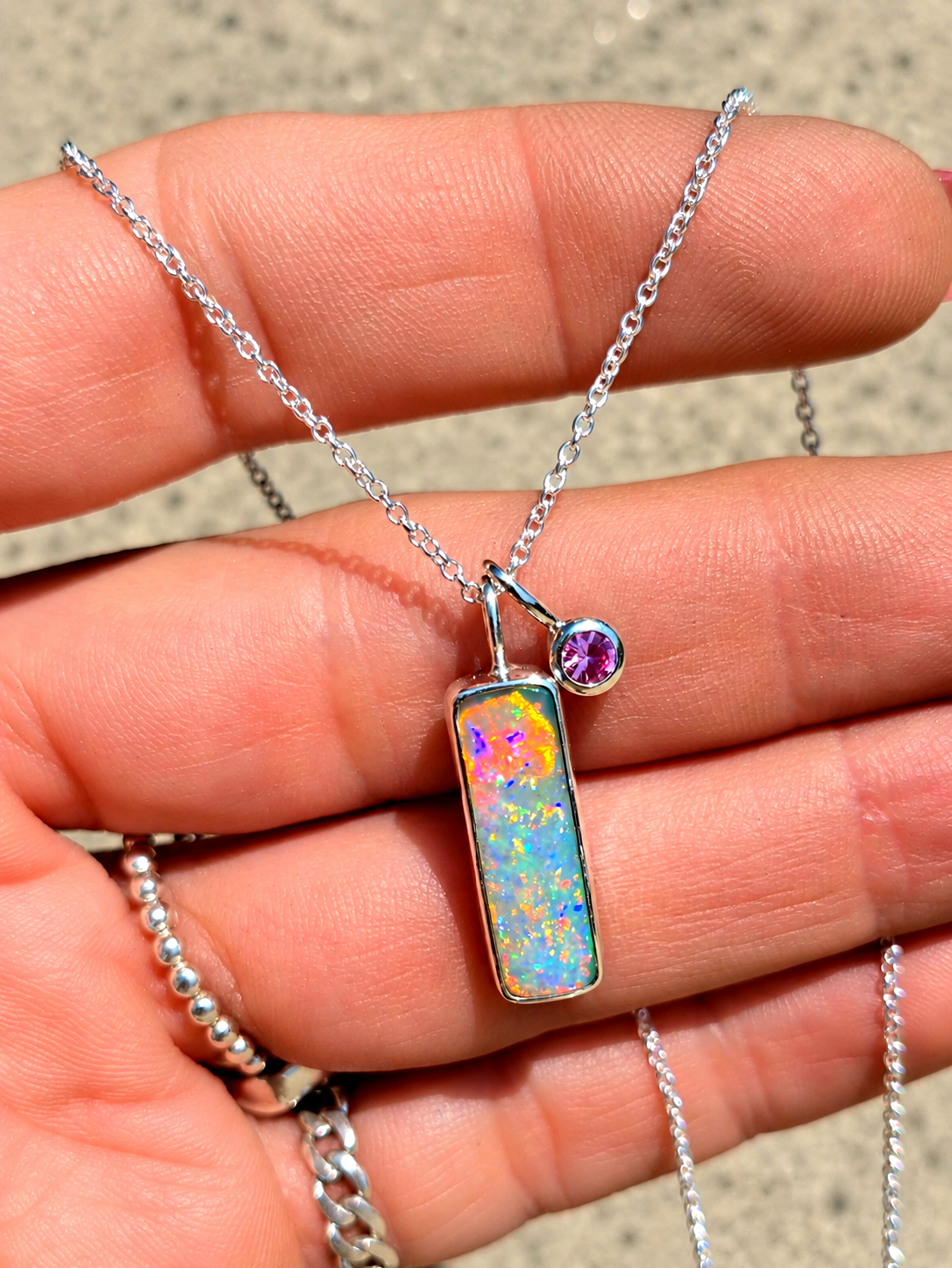 Australian Opal Pink Sapphire Necklace