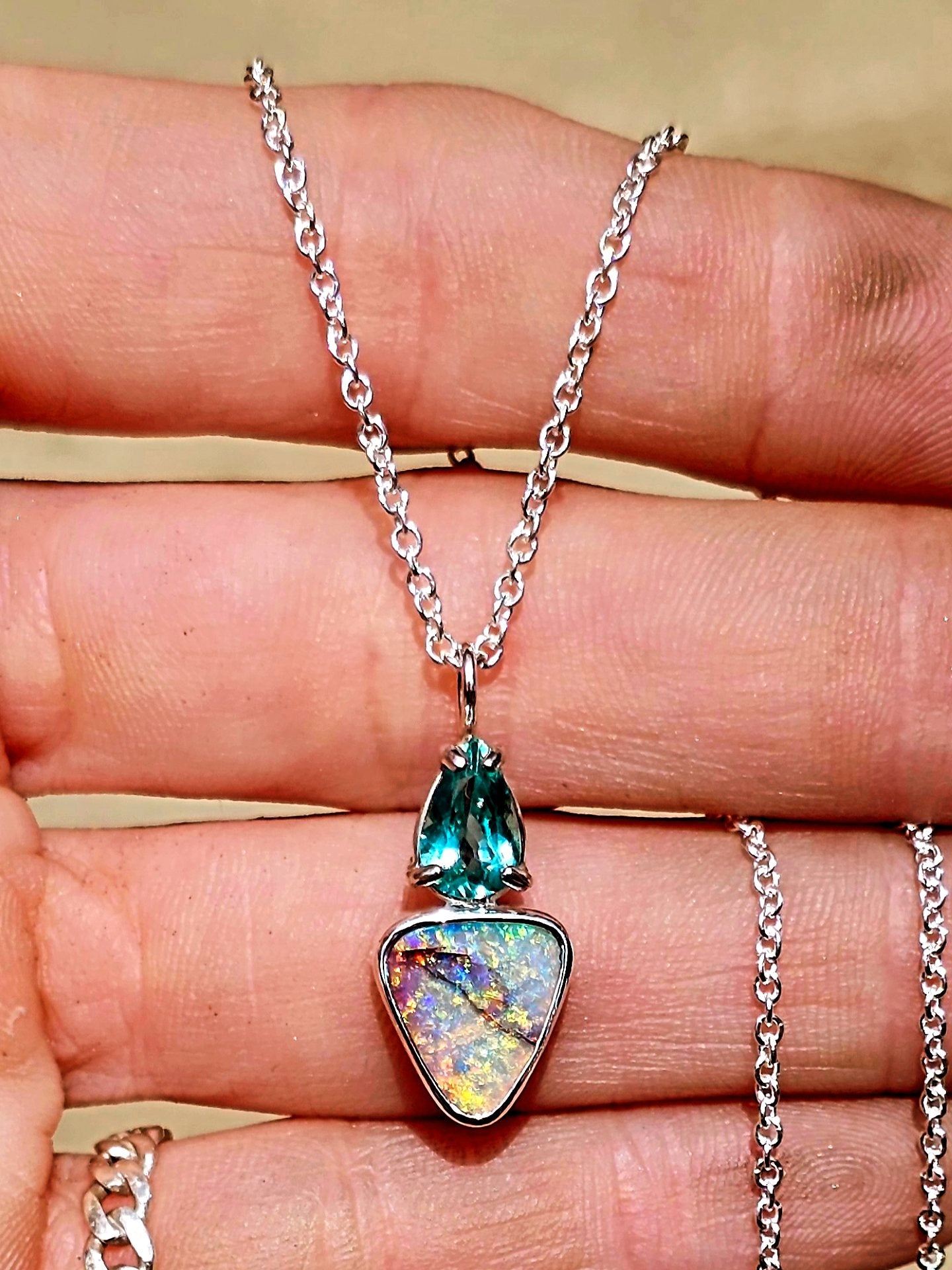 Green Apatite Pipe Opal Necklace