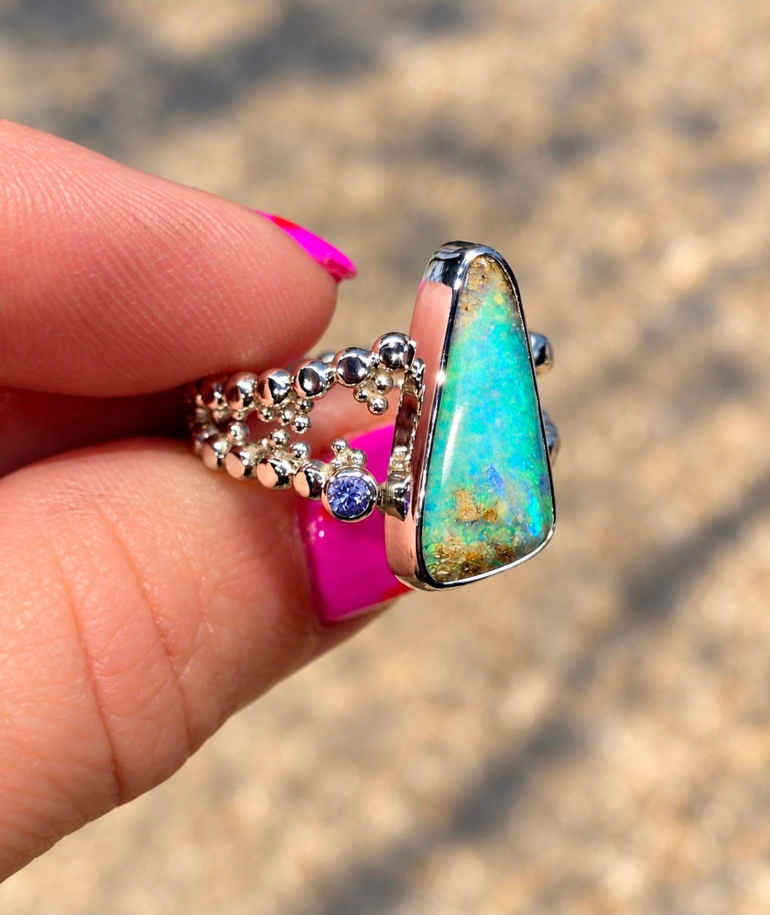 Pipe Opal Tanzanite Statement Ring Size 6