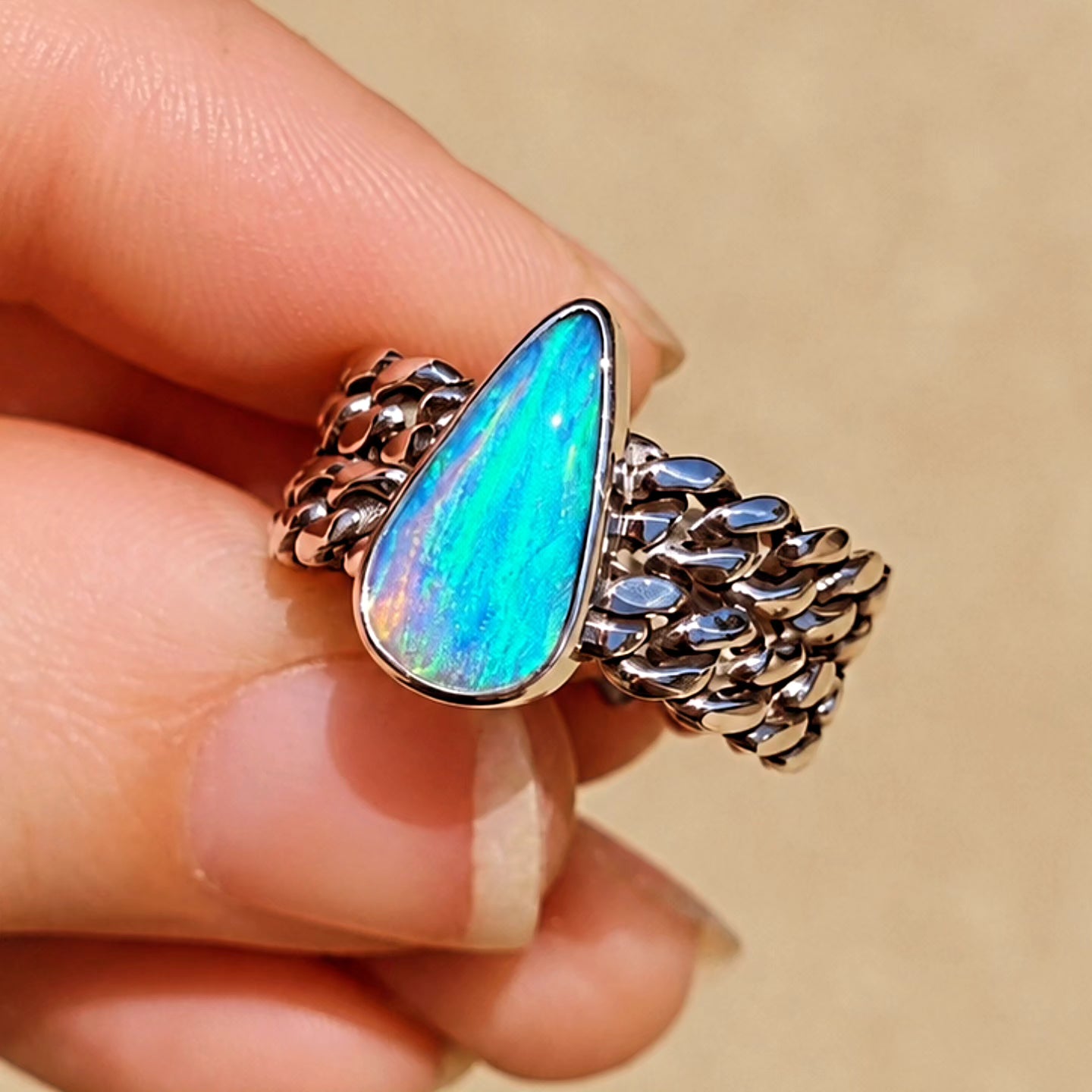 Opal Curb Chain Ring Size 6