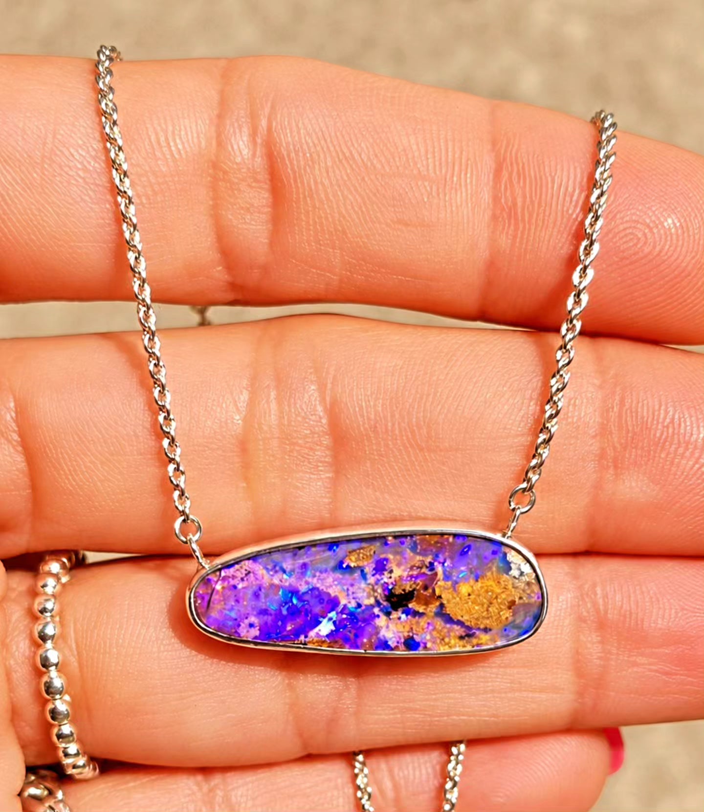 Purple Crystal Pipe Opal Necklace