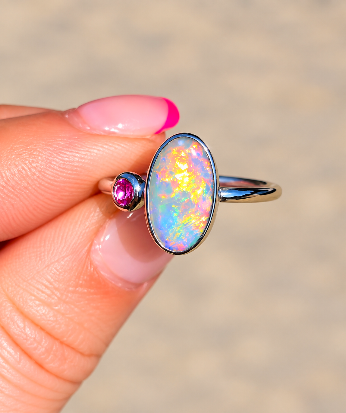 Australian Opal Pink Sapphire Ring Size 8