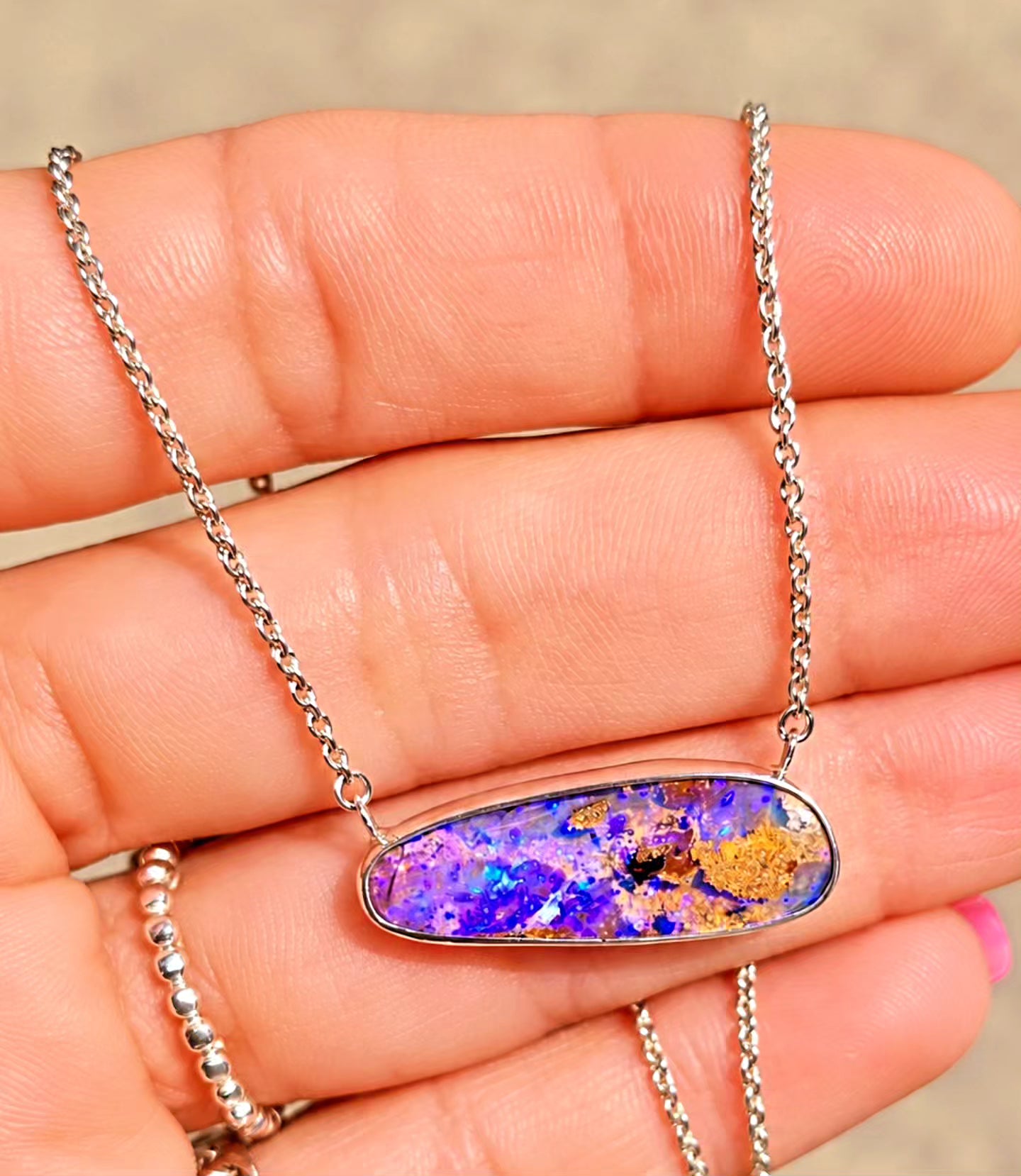 Purple Crystal Pipe Opal Necklace