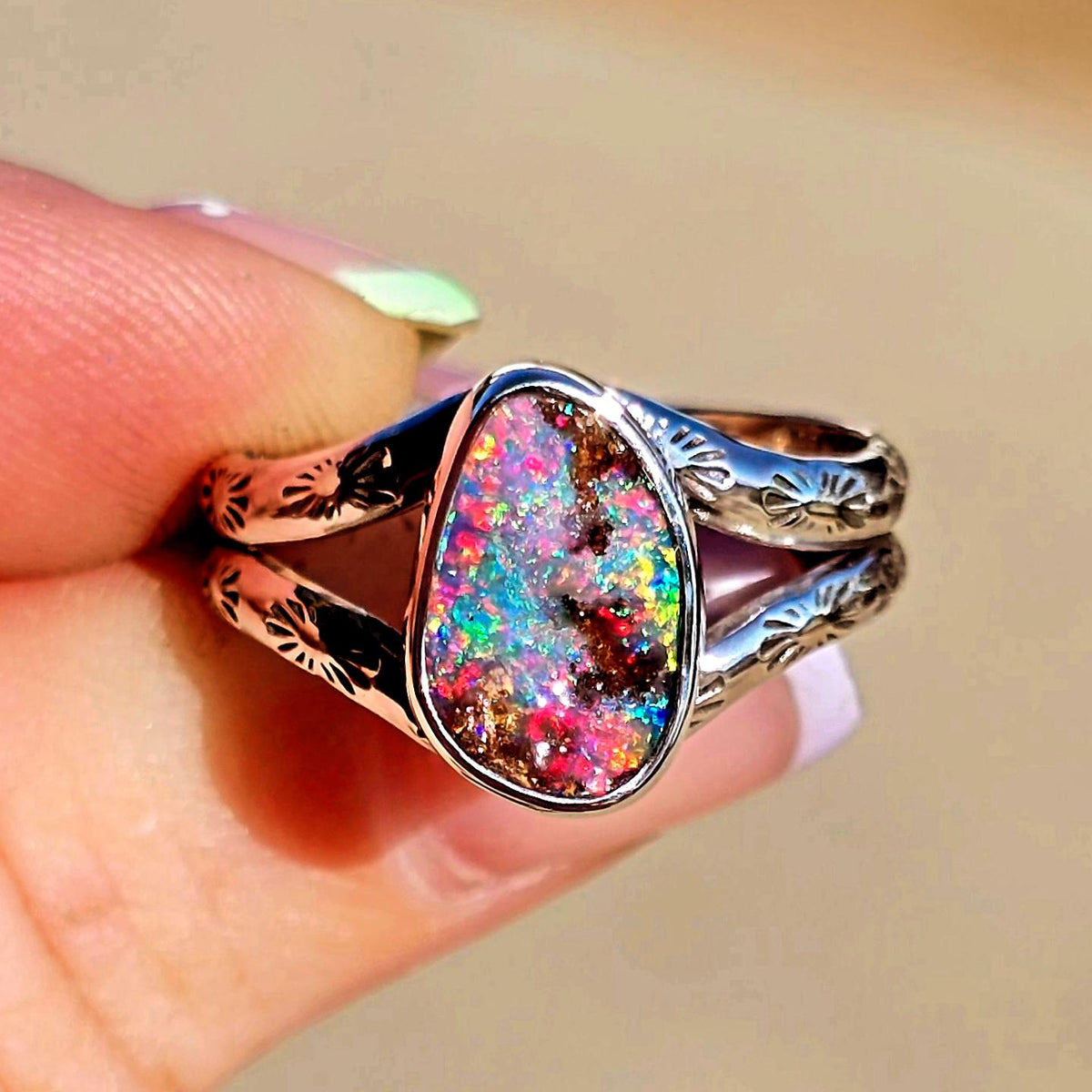 Boulder Opal Stamped Ring