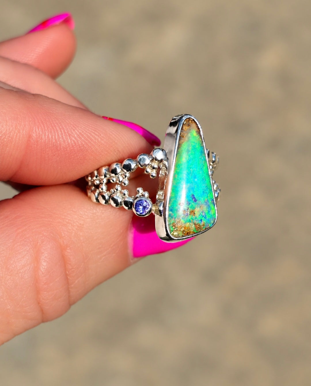 Pipe Opal Tanzanite Statement Ring Size 6
