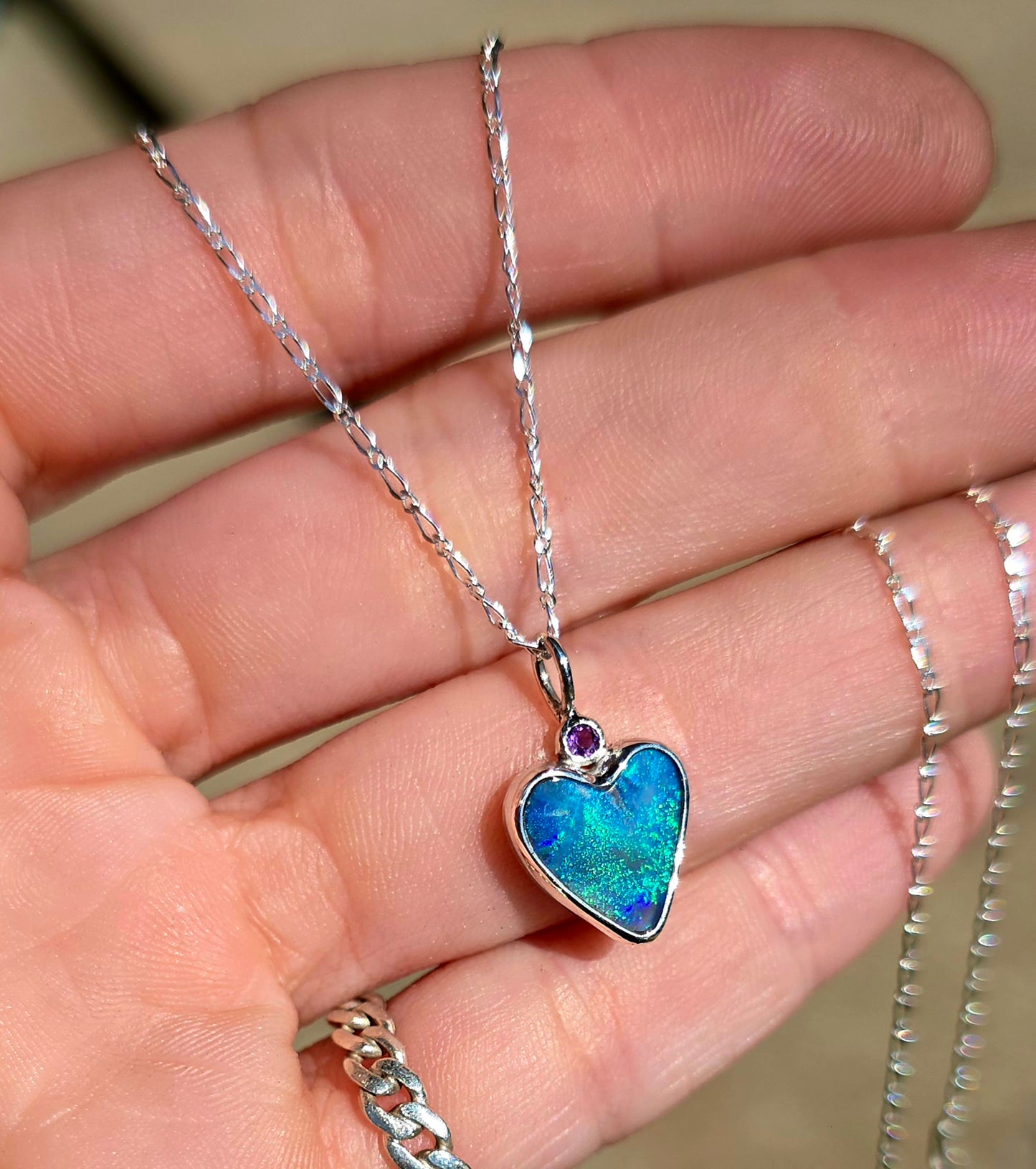 Opal Heart Amythyst Necklace