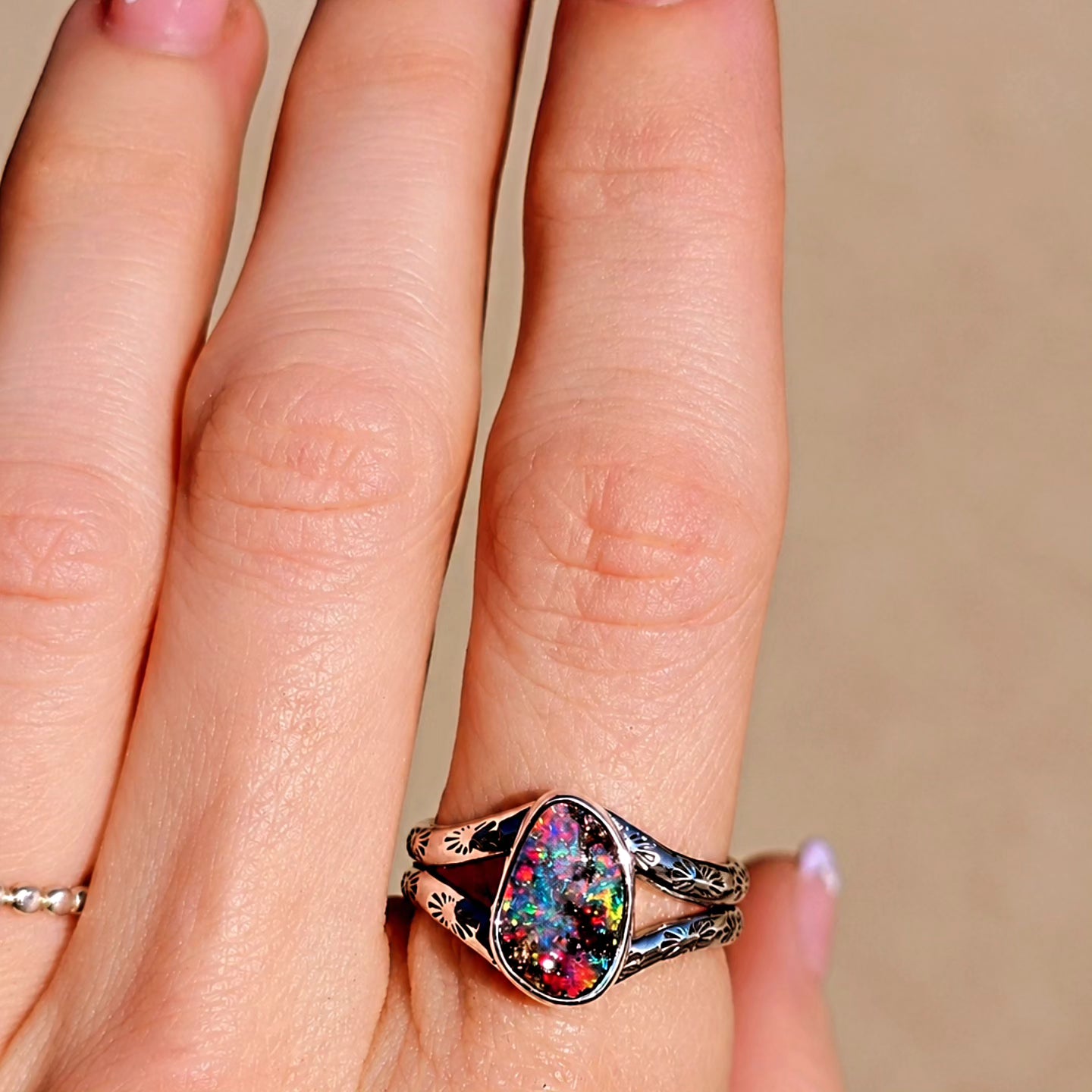 Boulder Opal Stamped Ring