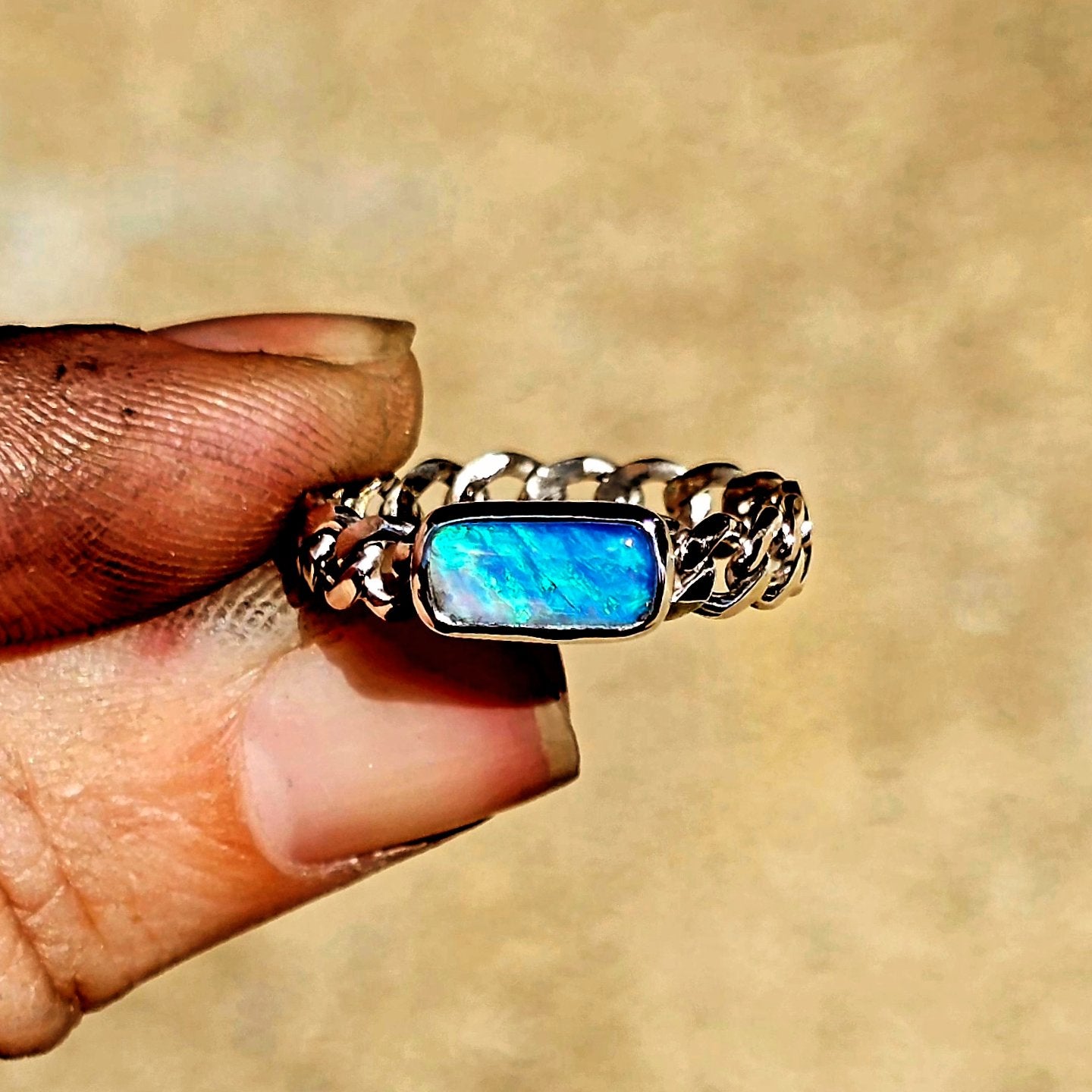 Australian Opal Curb Chain Ring