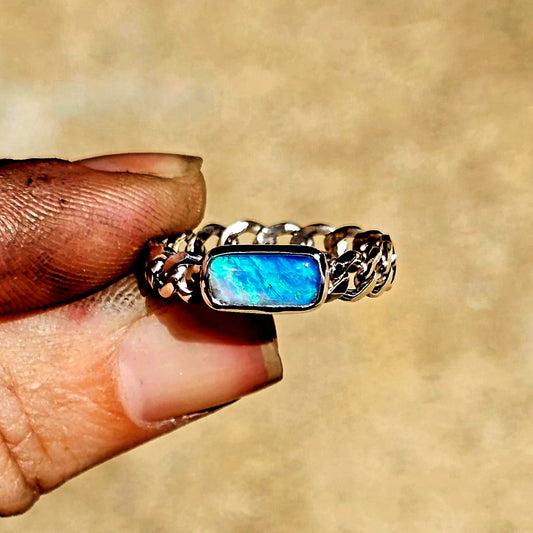 Australian Opal Curb Chain Ring