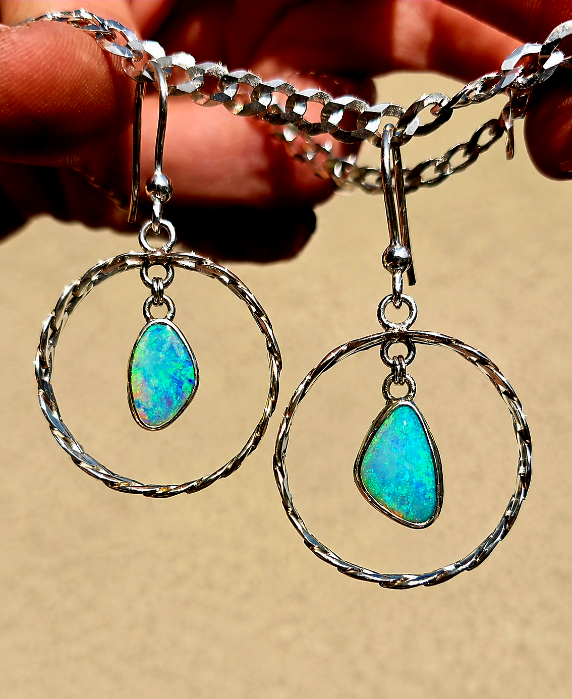 Australian Opal Curb Chain Hoops