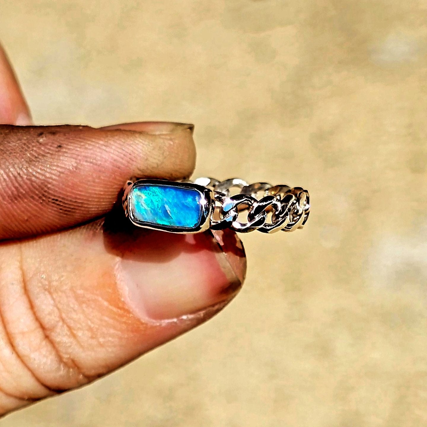 Australian Opal Curb Chain Ring