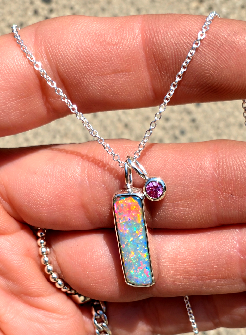 Australian Opal Pink Sapphire Necklace