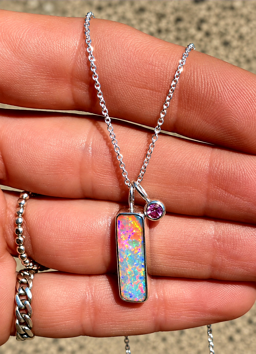 Australian Opal Pink Sapphire Necklace