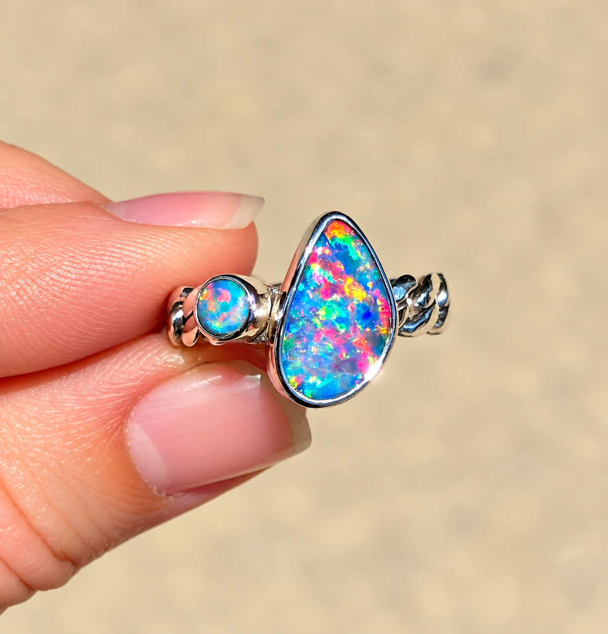 Opal Curb Chain Ring Size 7