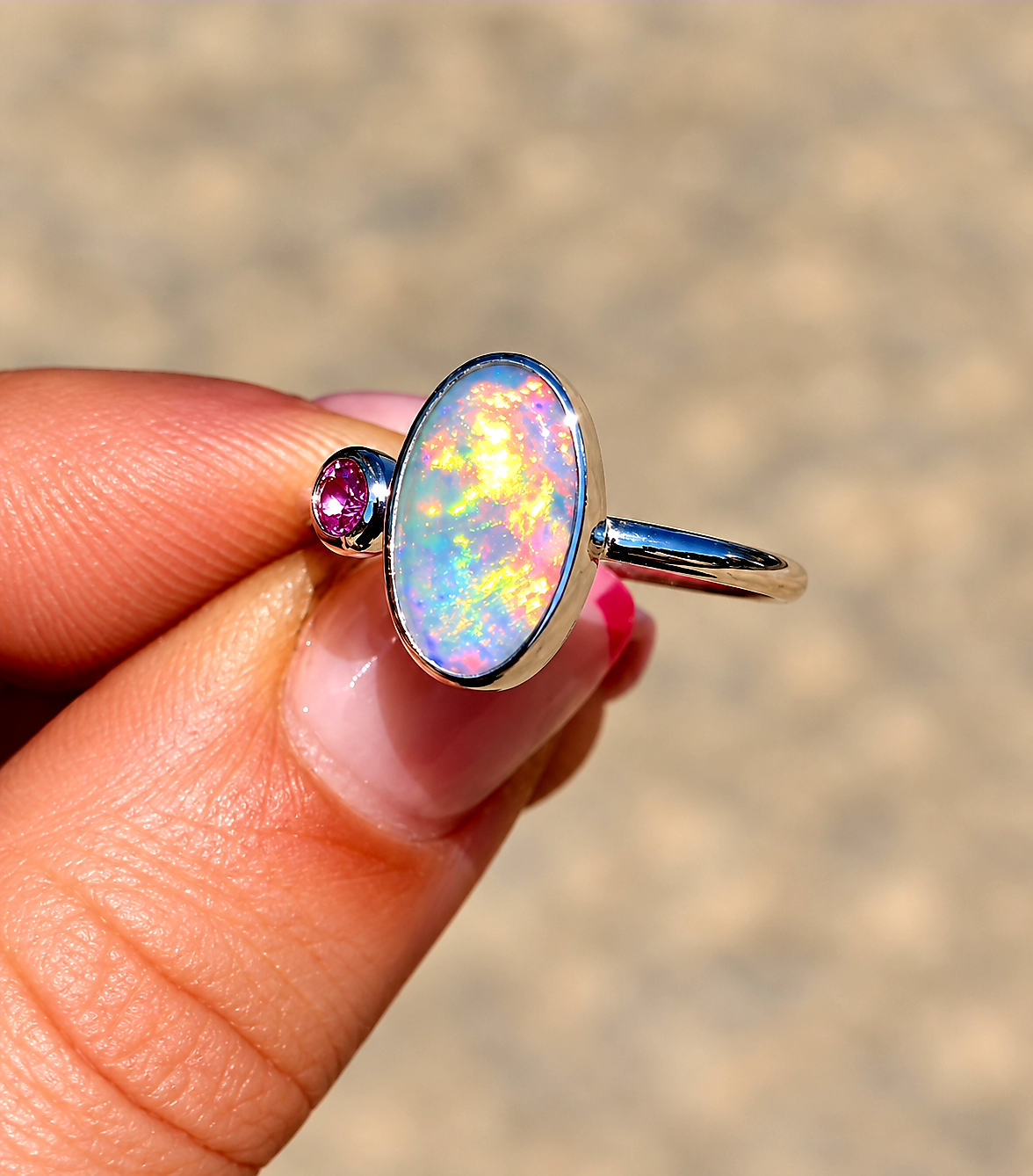 Australian Opal Pink Sapphire Ring Size 8