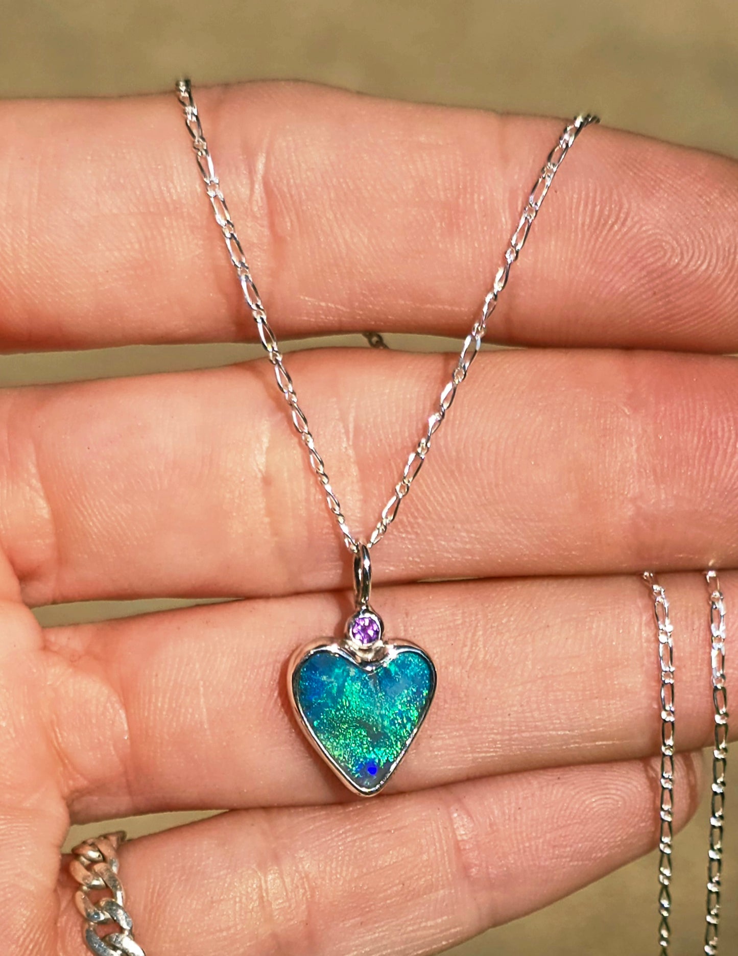 Opal Heart Amythyst Necklace