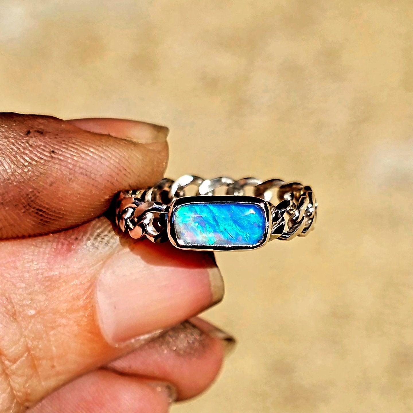 Australian Opal Curb Chain Ring