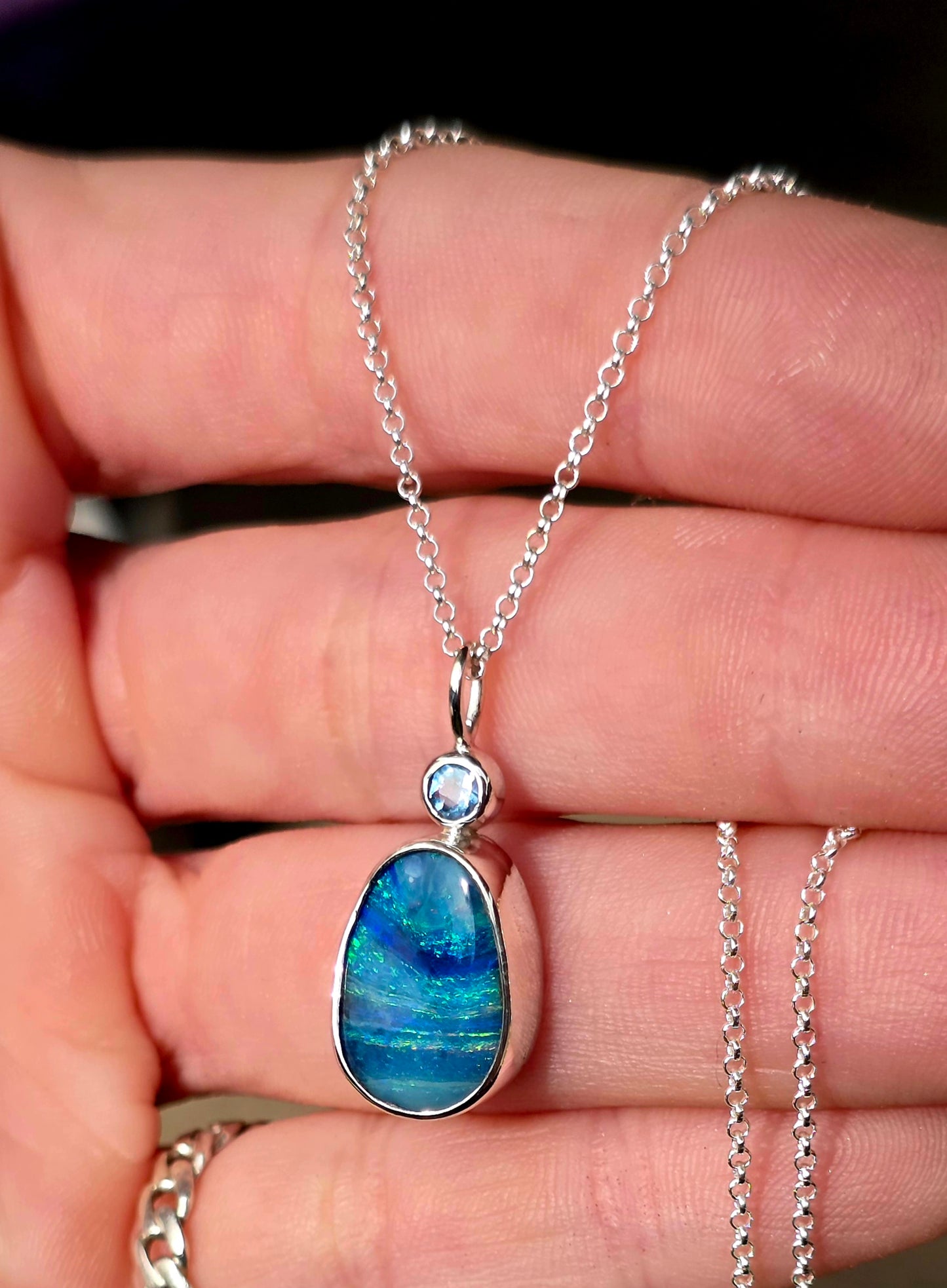 Boulder Opal Blue Topaz Necklace