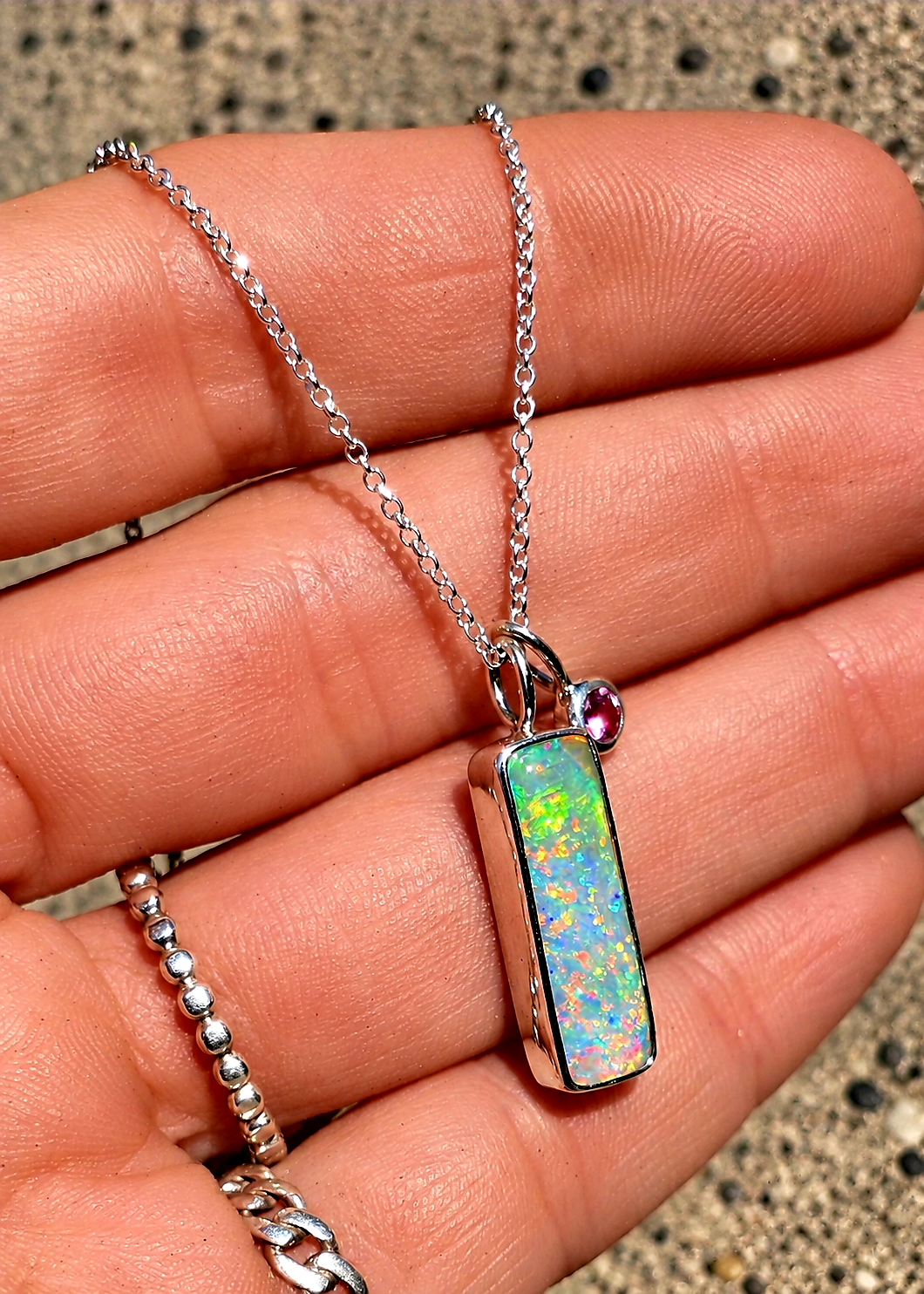 Australian Opal Pink Sapphire Necklace