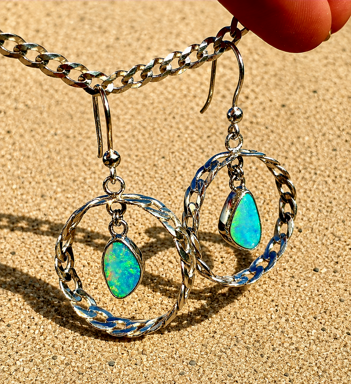 Australian Opal Curb Chain Hoops