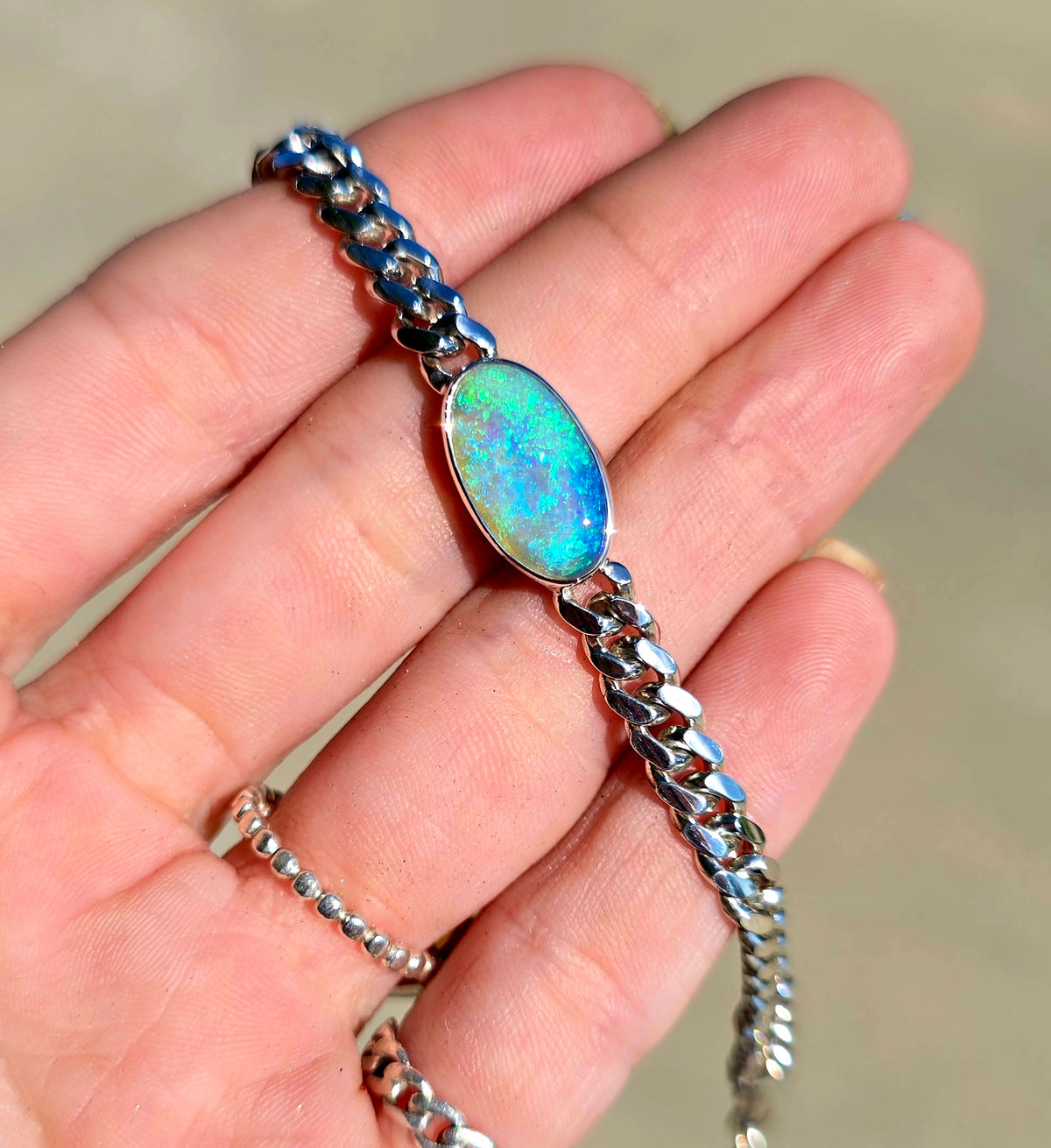 Andamooka Opal Curb Chain Bracelet