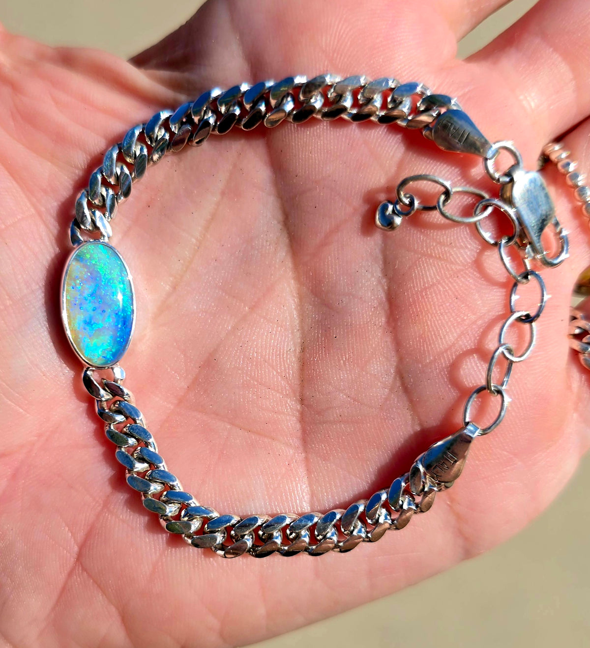 Andamooka Opal Curb Chain Bracelet