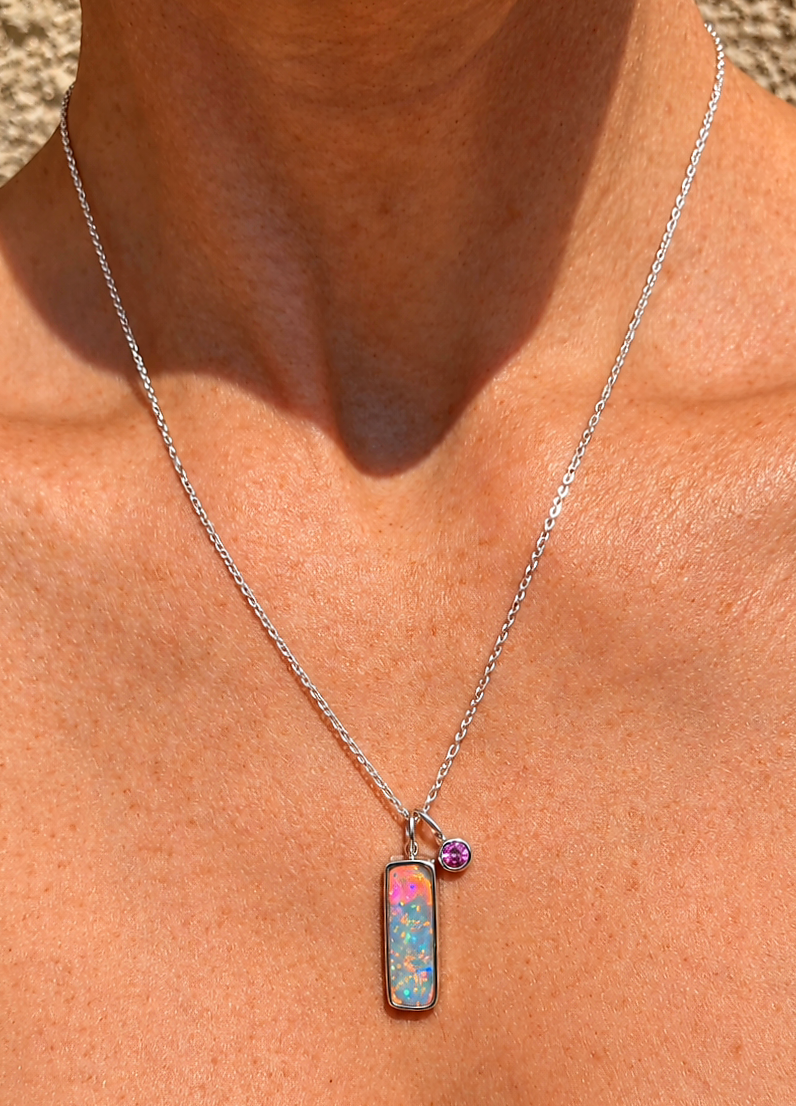 Australian Opal Pink Sapphire Necklace