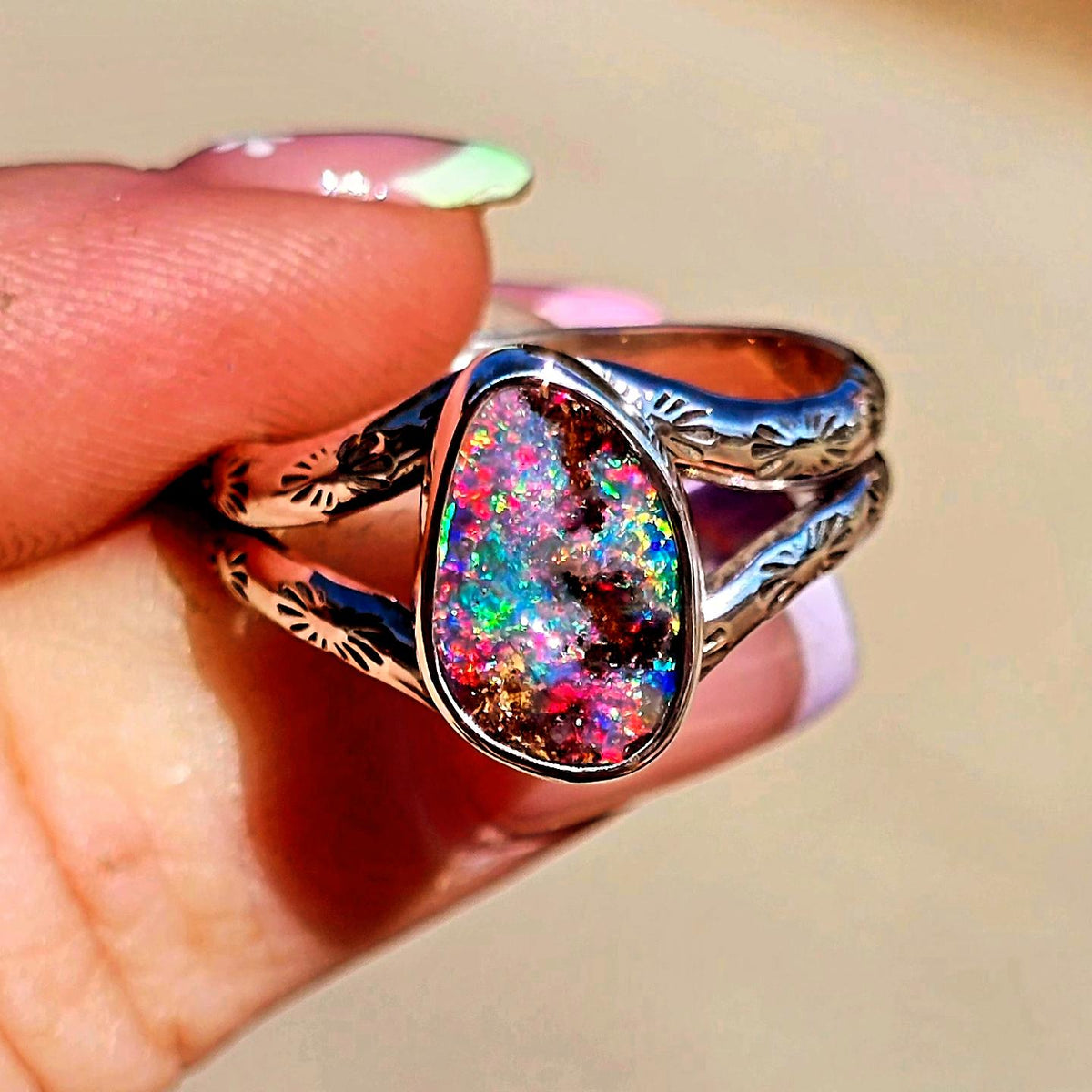 Boulder Opal Stamped Ring