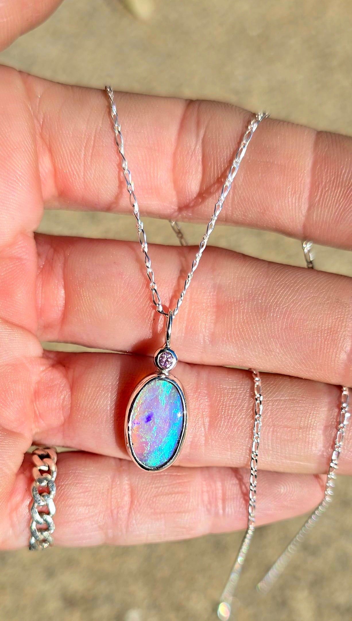Australian Opal Pink Sapphire Necklace
