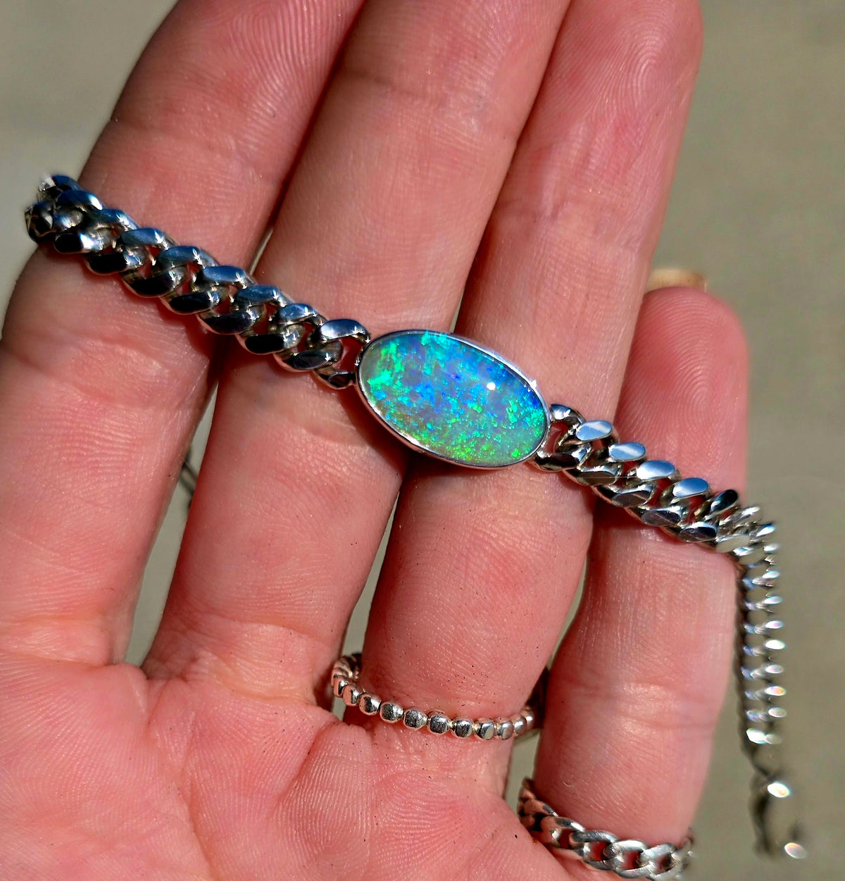 Andamooka Opal Curb Chain Bracelet
