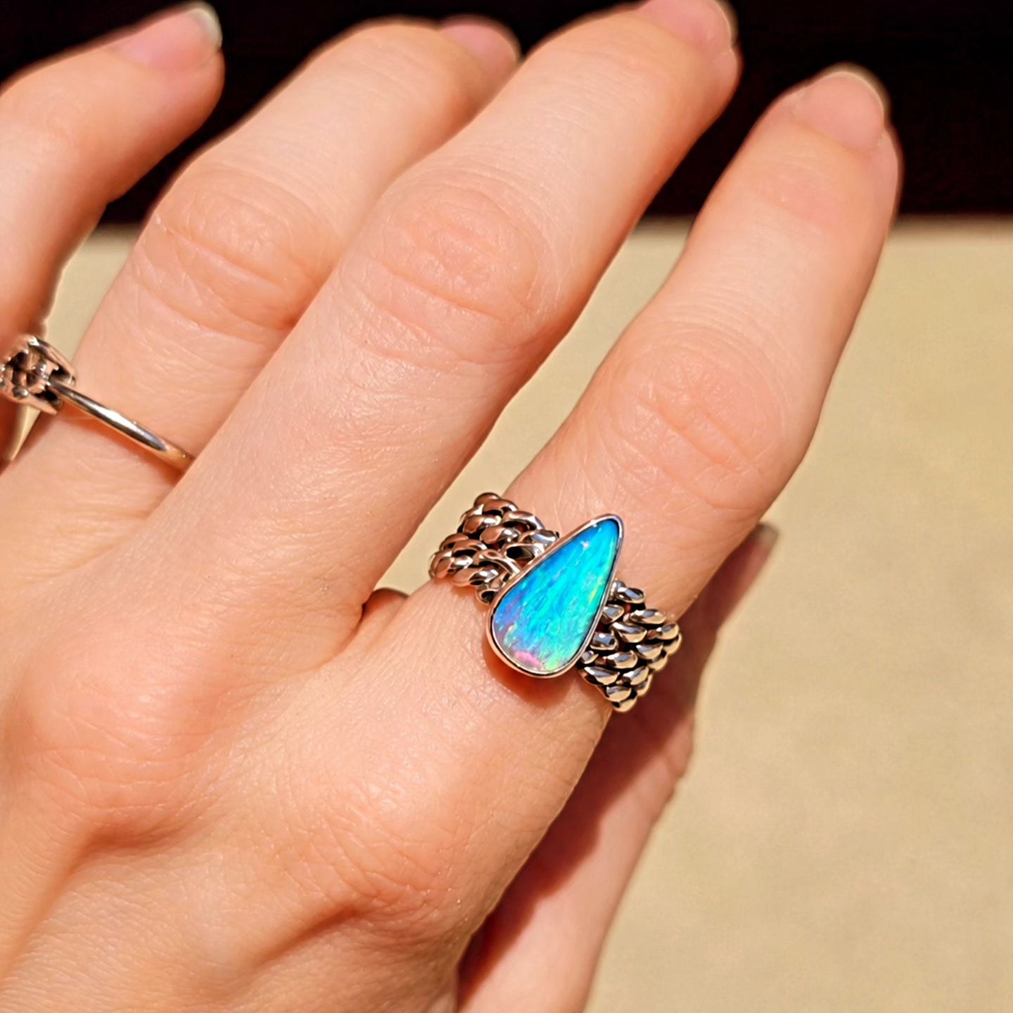 Opal Curb Chain Ring Size 6