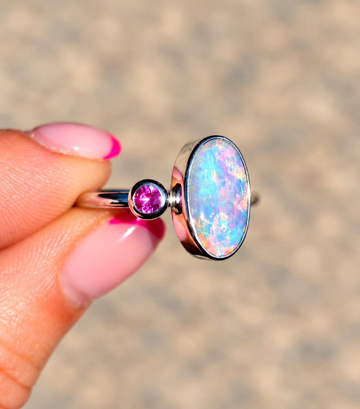 Australian Opal Pink Sapphire Ring Size 8