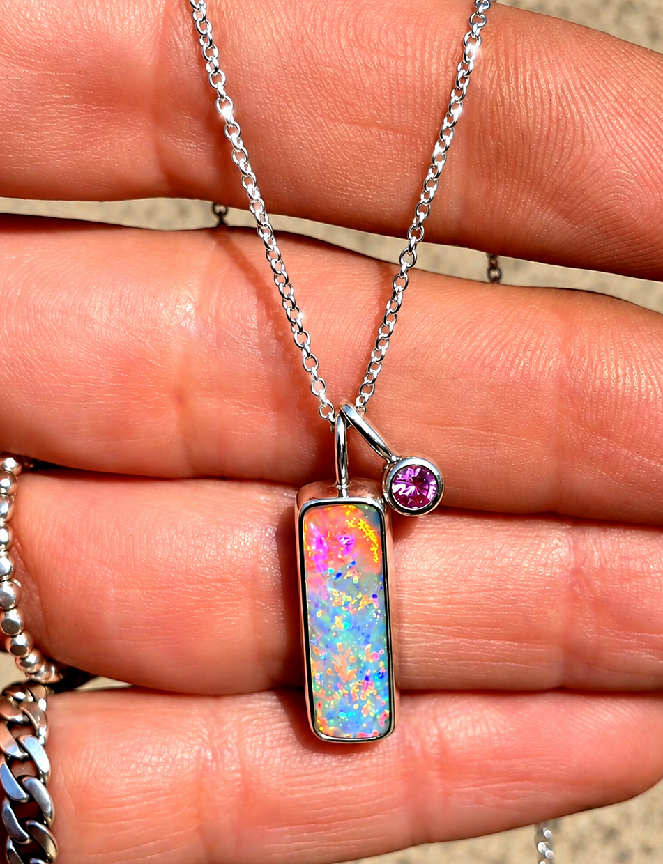 Australian Opal Pink Sapphire Necklace