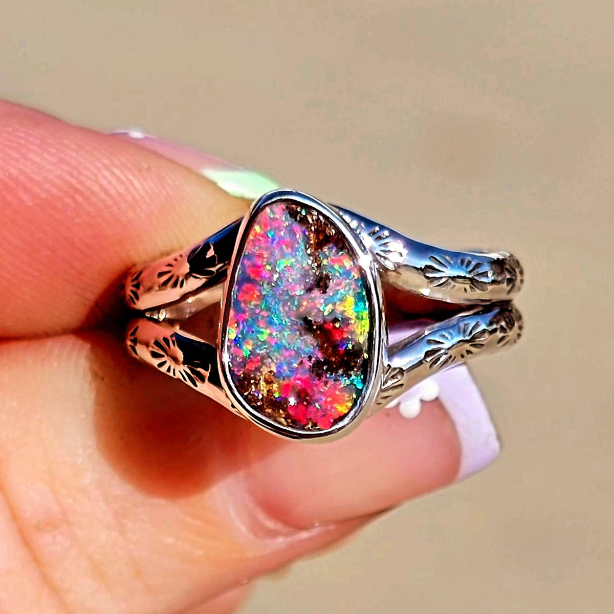 Boulder Opal Stamped Ring
