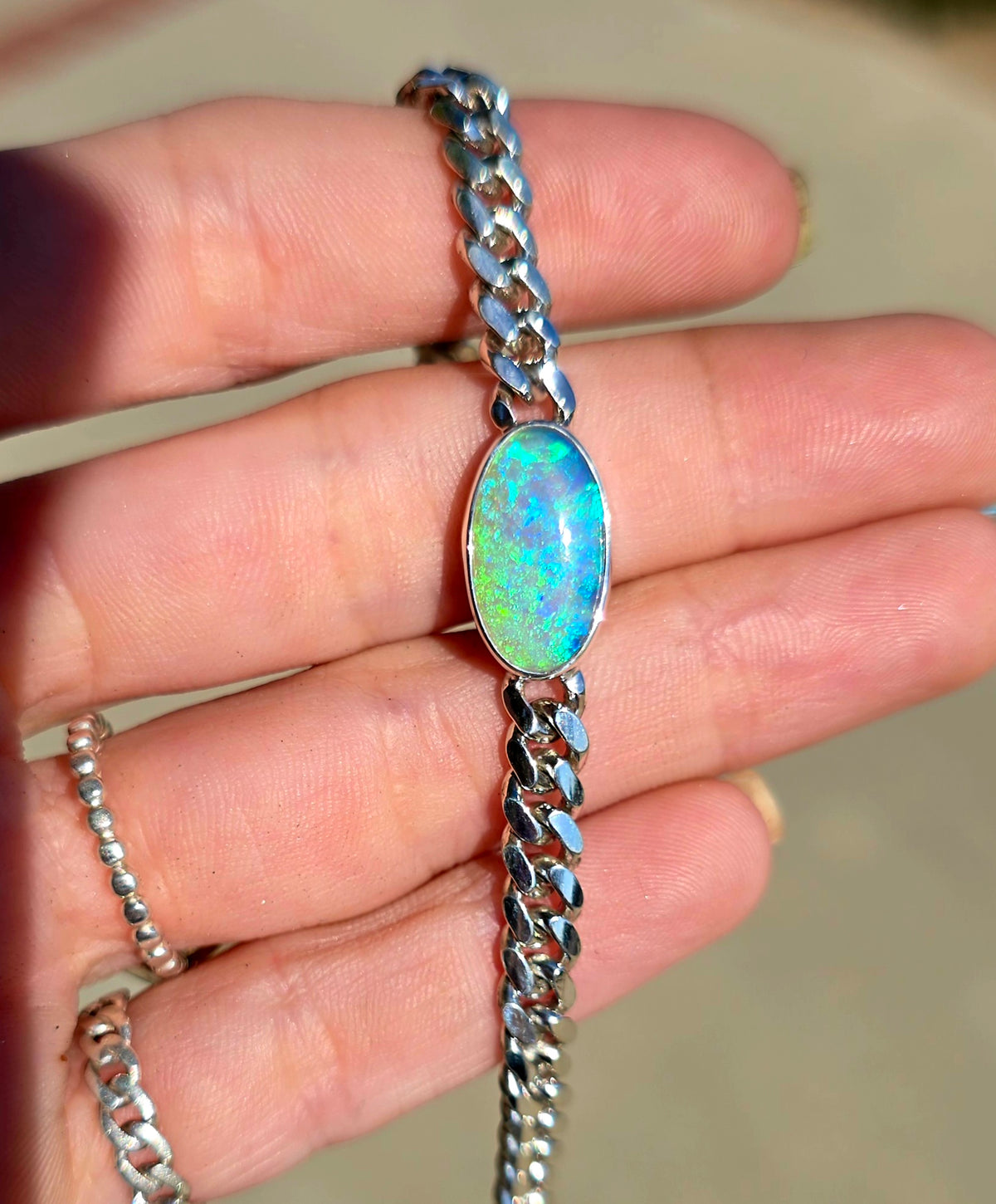 Andamooka Opal Curb Chain Bracelet