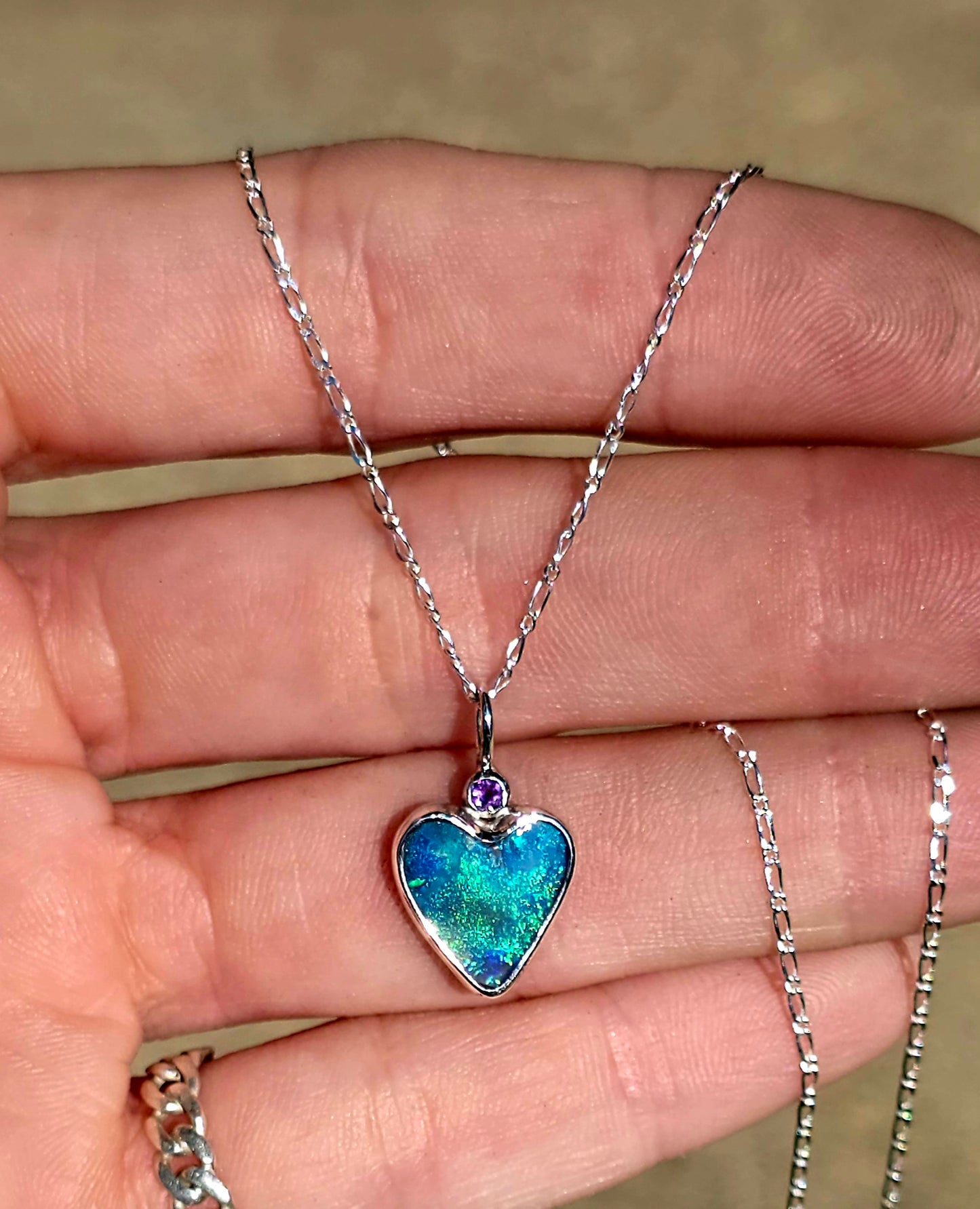 Opal Heart Amythyst Necklace